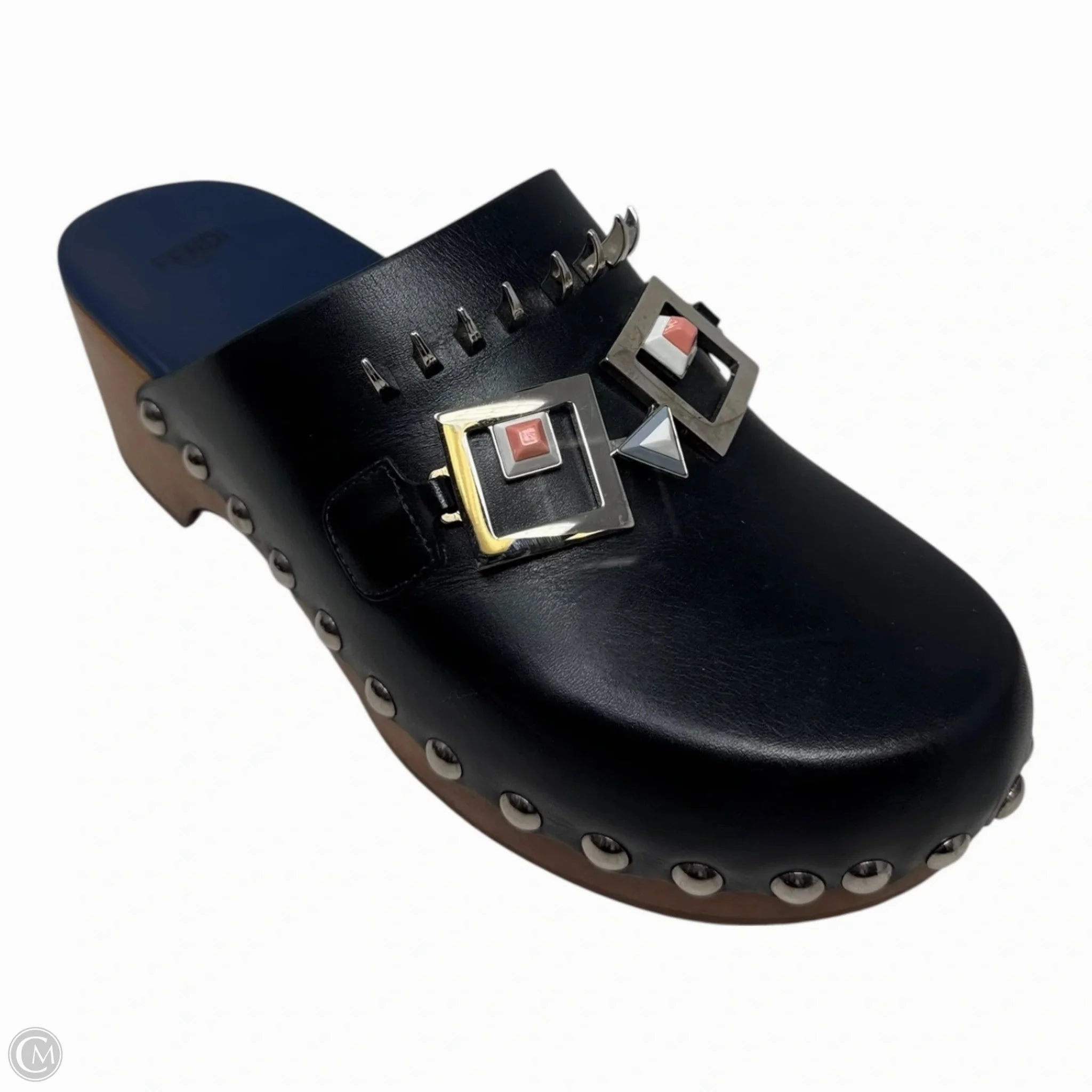 (Monster) Faces Spiked Leather Clogs Luxury Designer By Fendi In Black, Size: US 8 (IT 38) Neo Pop Stretch Fabric Active People