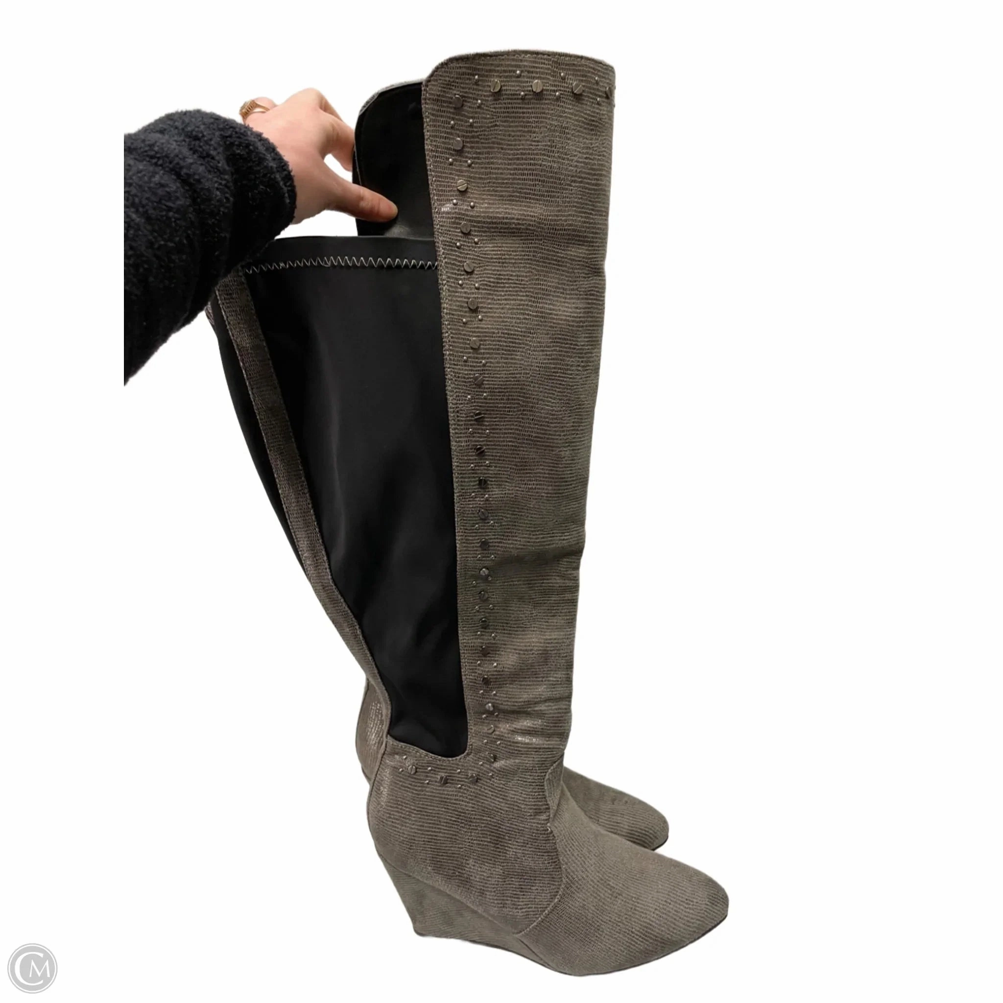 Abrasion Resistant Materials Boots Knee Heels By Avenue In Grey, Size: 11