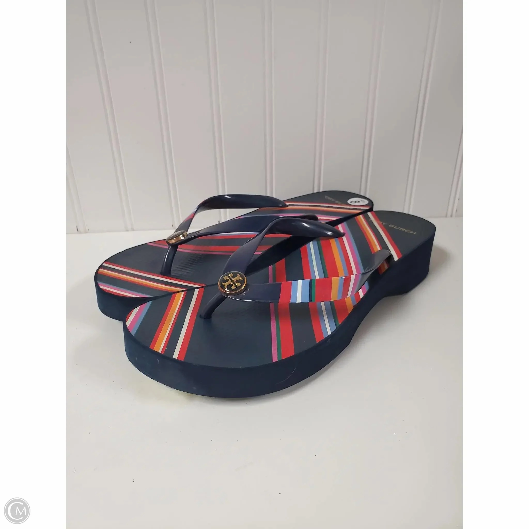 Toe Protection Sandals Designer By Tory Burch In Navy, Size: 8