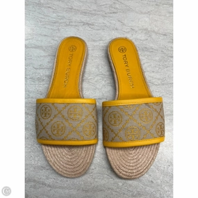 Orthopedic Friendly Design Shiny Tone Sandals Designer By Tory Burch In Yellow, Size: 9.5