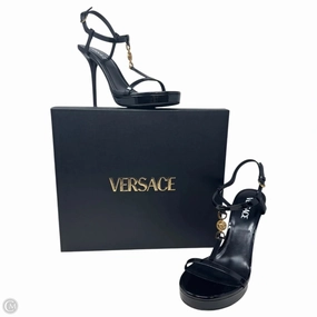 Medusa ??95 Patent Strappy Stiletto Heels 115mm Shoes Luxury Designer By Versace In Black, Size: 11 (IT 41) Ankle Collar Padding