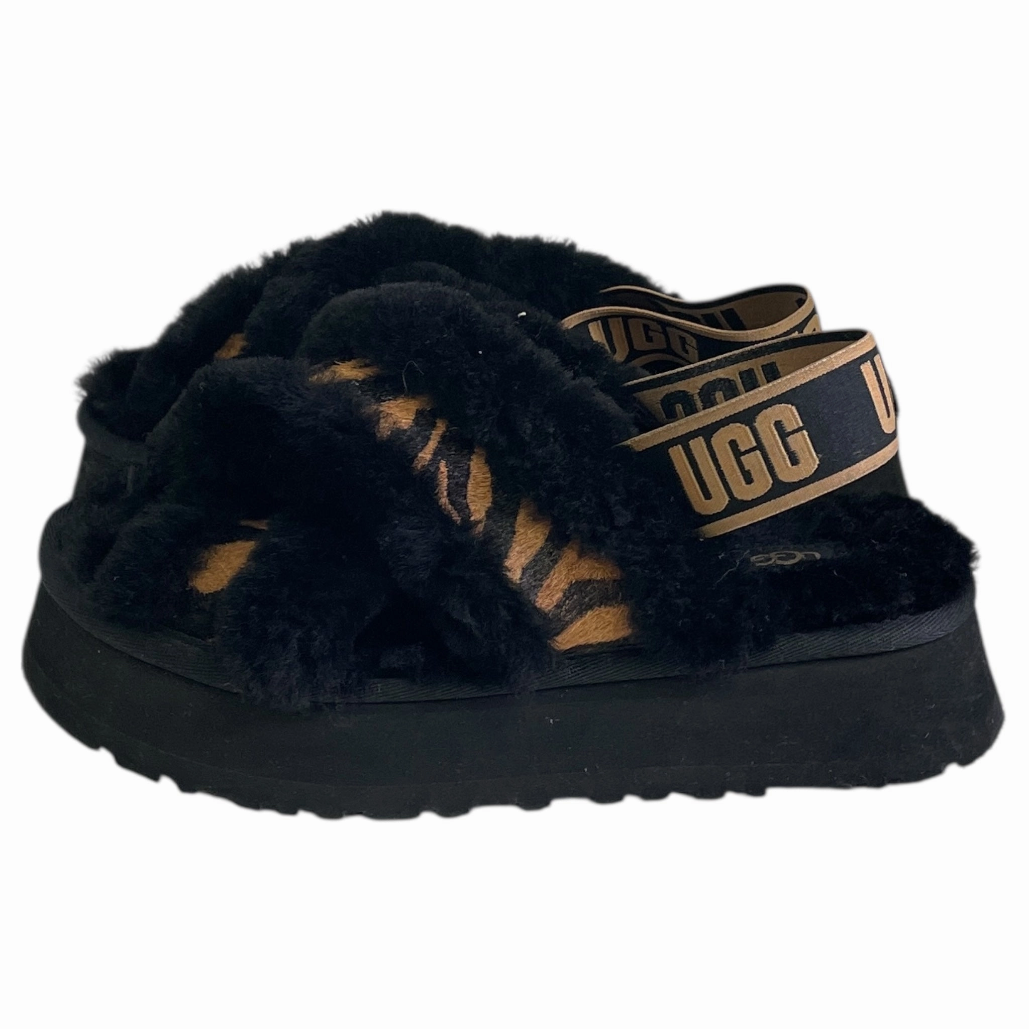 Moon Tone Sandals Designer By Ugg In Black & Tan, Size:7