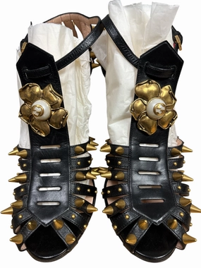 Foam Base Core Flex Sandals Luxury Designer By Gucci In Black & Gold, Size: 11