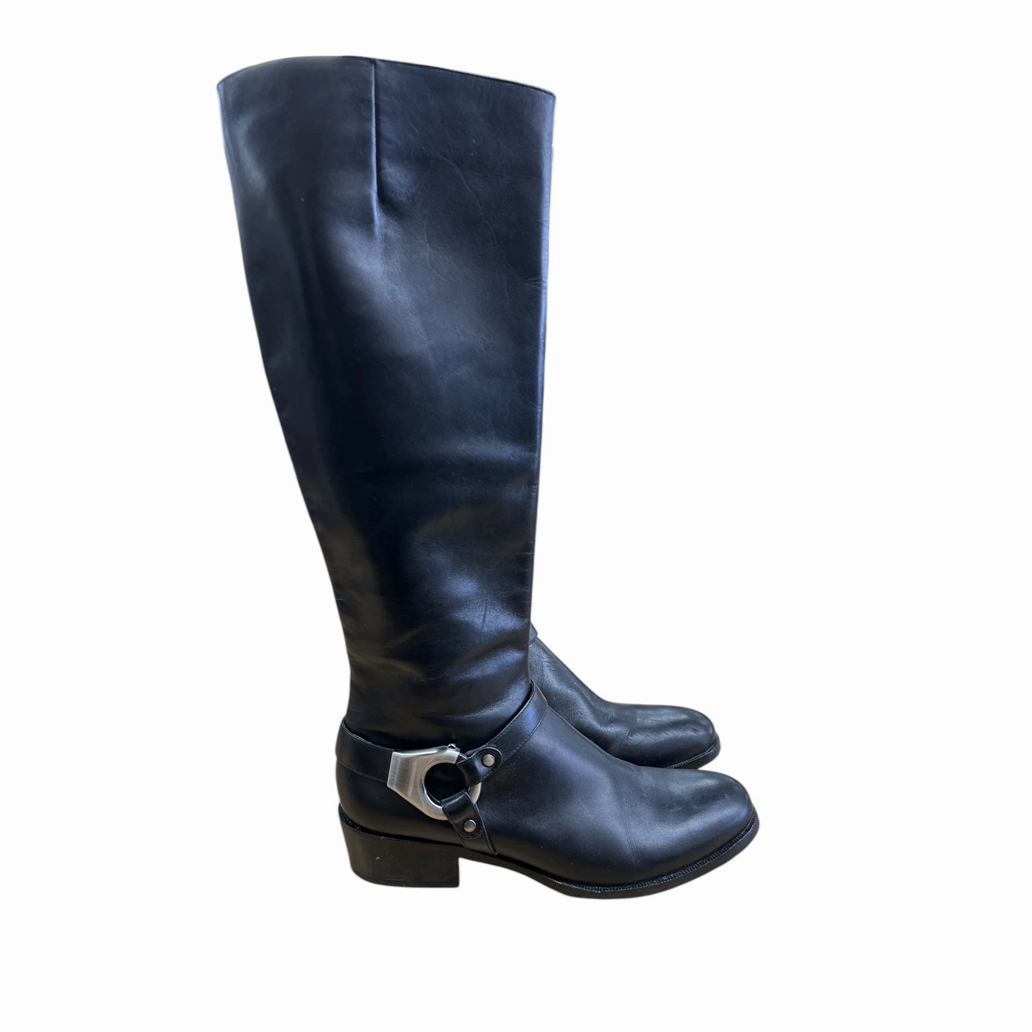 Flexible Sole Design Seamless Comfort Outdoor Explorer Boots Knee Flats By Via Spiga In Black, Size:6.5