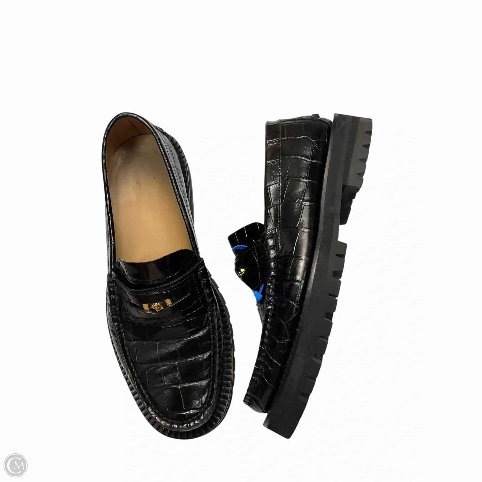 Shoes Luxury Designer By Versace In Black, Size: 8.5 Soft Collar Lining Breathable Textile Lining