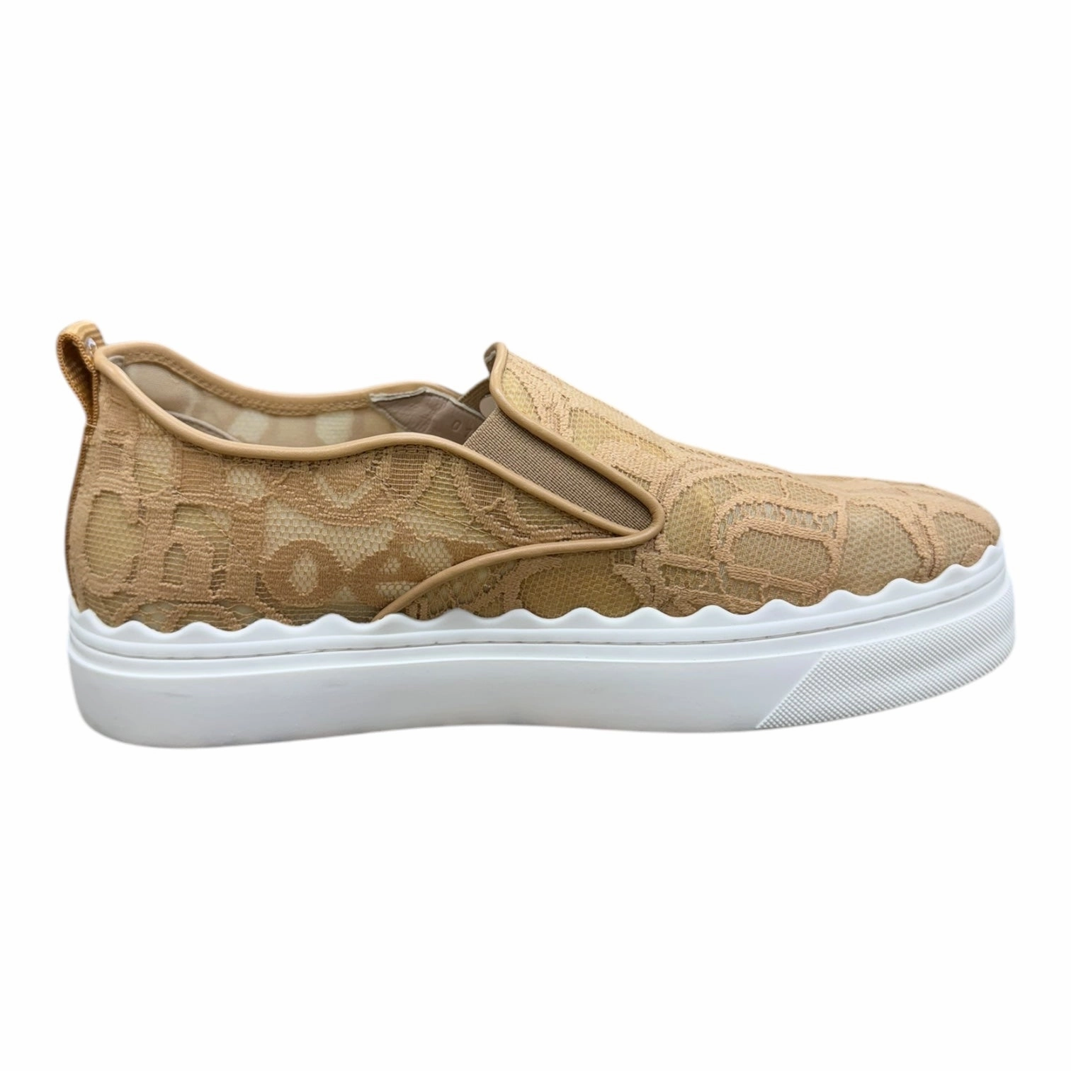 Shoes Luxury Designer By Chloe In Tan & White, Size:8 Memory Foam Insert Comfortable fit