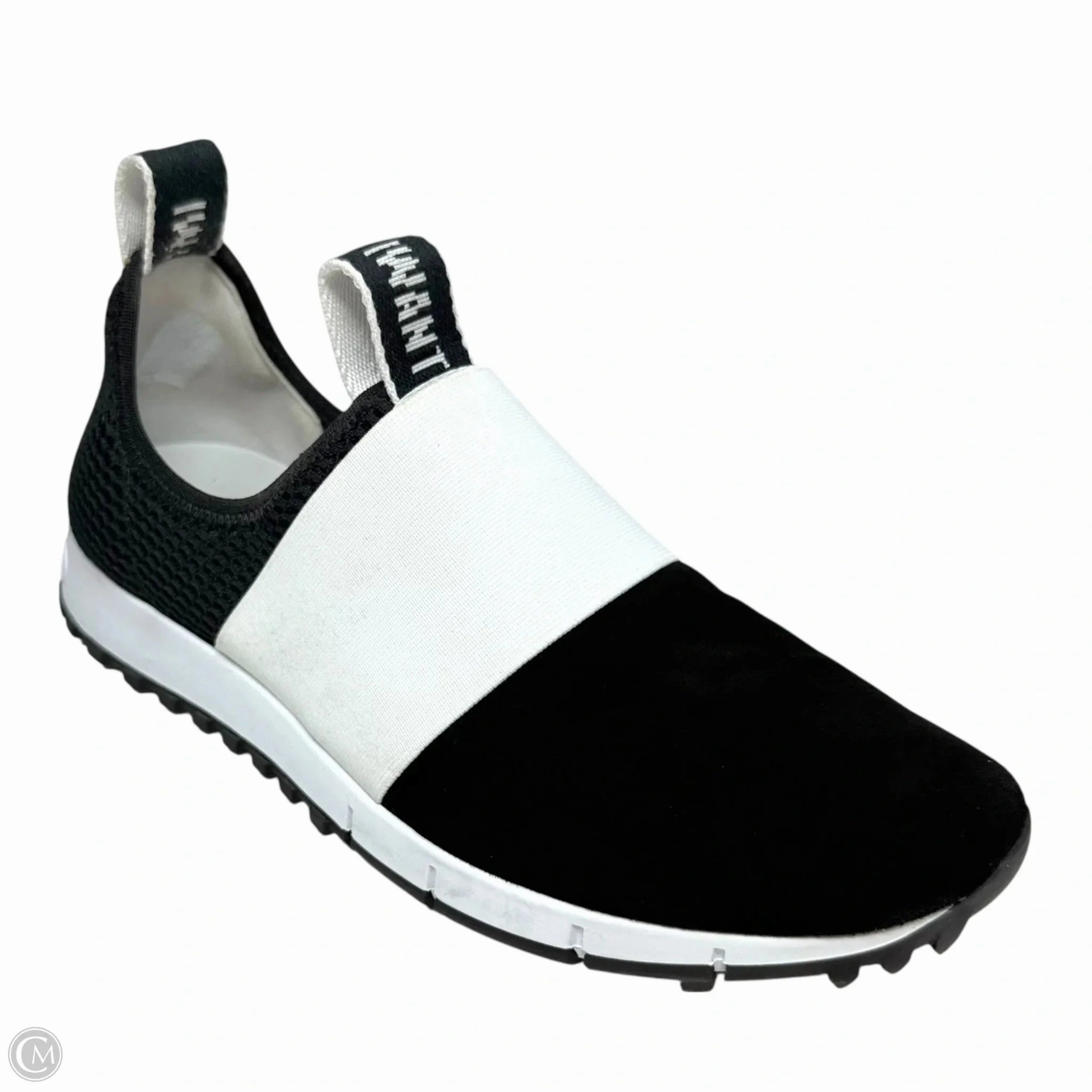 Power Base Rolling Motion Sole Oakland Suede Trainers Luxury Designer By Jimmy Choo In Black & White, Size: US 8/EU 38.5