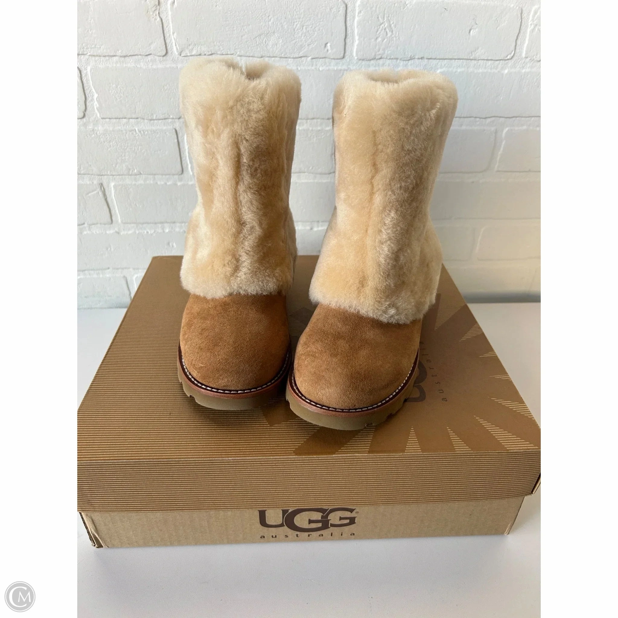 Ergonomic Footbed Shape Boots Designer By Ugg In Brown, Size: 6