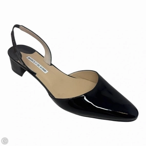 Japan Neat Cotton Base Aspro Patent Slingback Shoes Luxury Designer By Manolo Blahnik In Black, Size: 9.5 (IT 39.5)