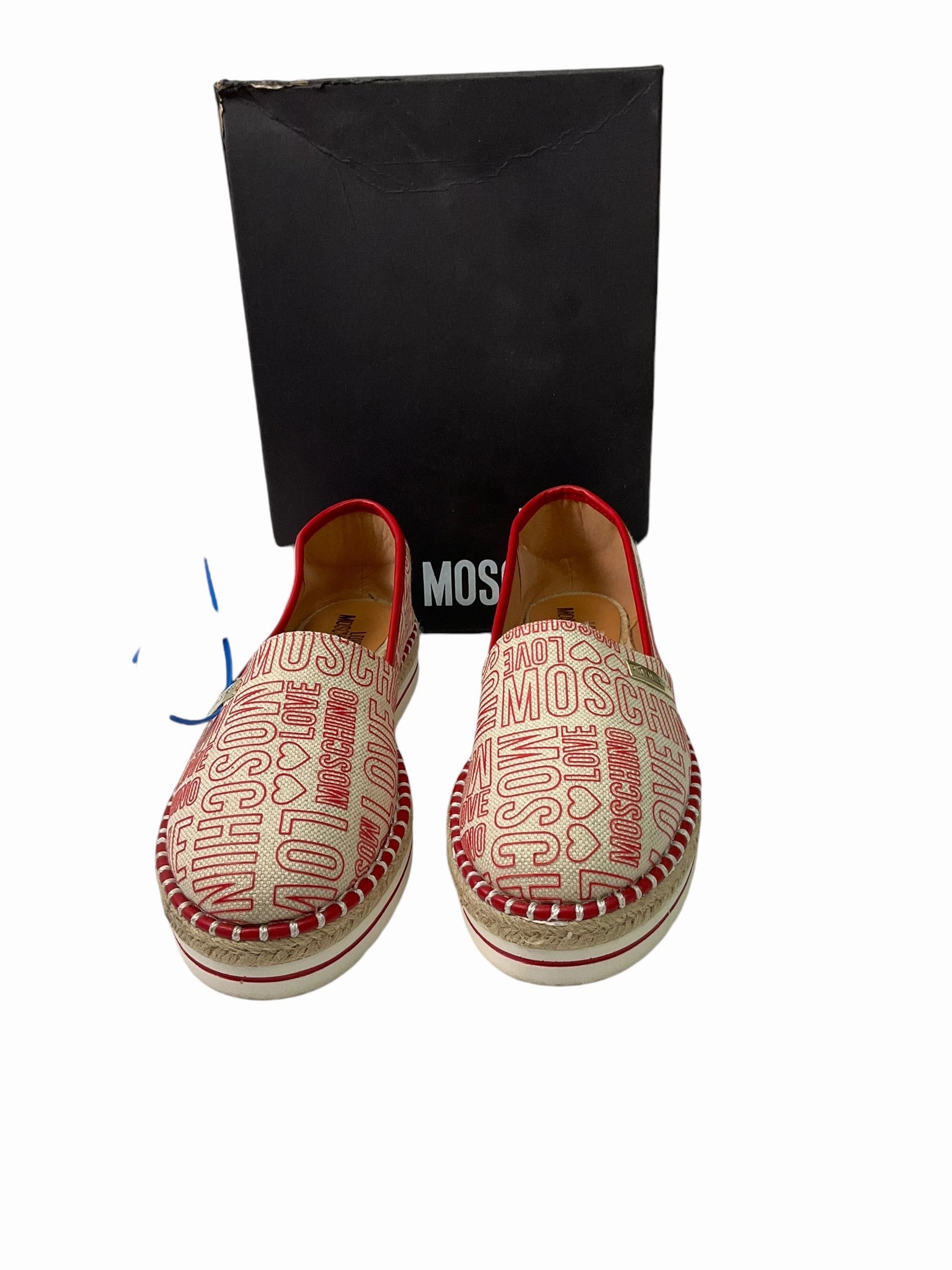 Heat Free Lightweight Shoes Luxury Designer By Moschino In White Red, Size: 8