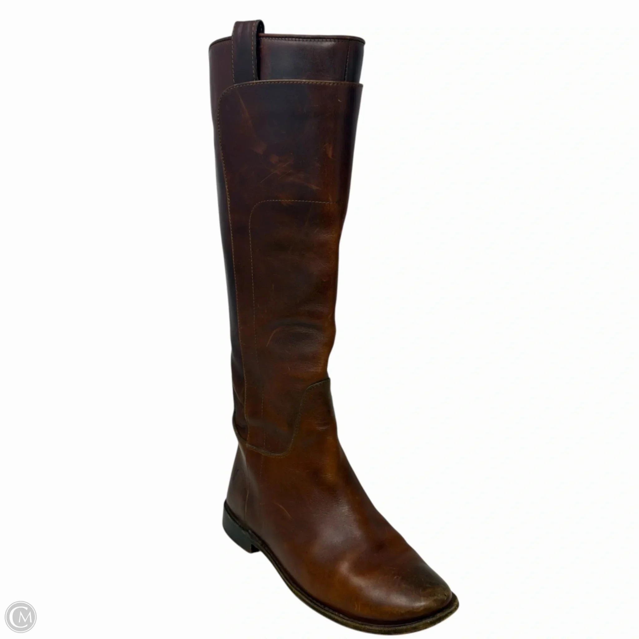 Classic Silhouette Design Paige Leather Riding Boots Designer By Frye In Brown, Size: 7.5