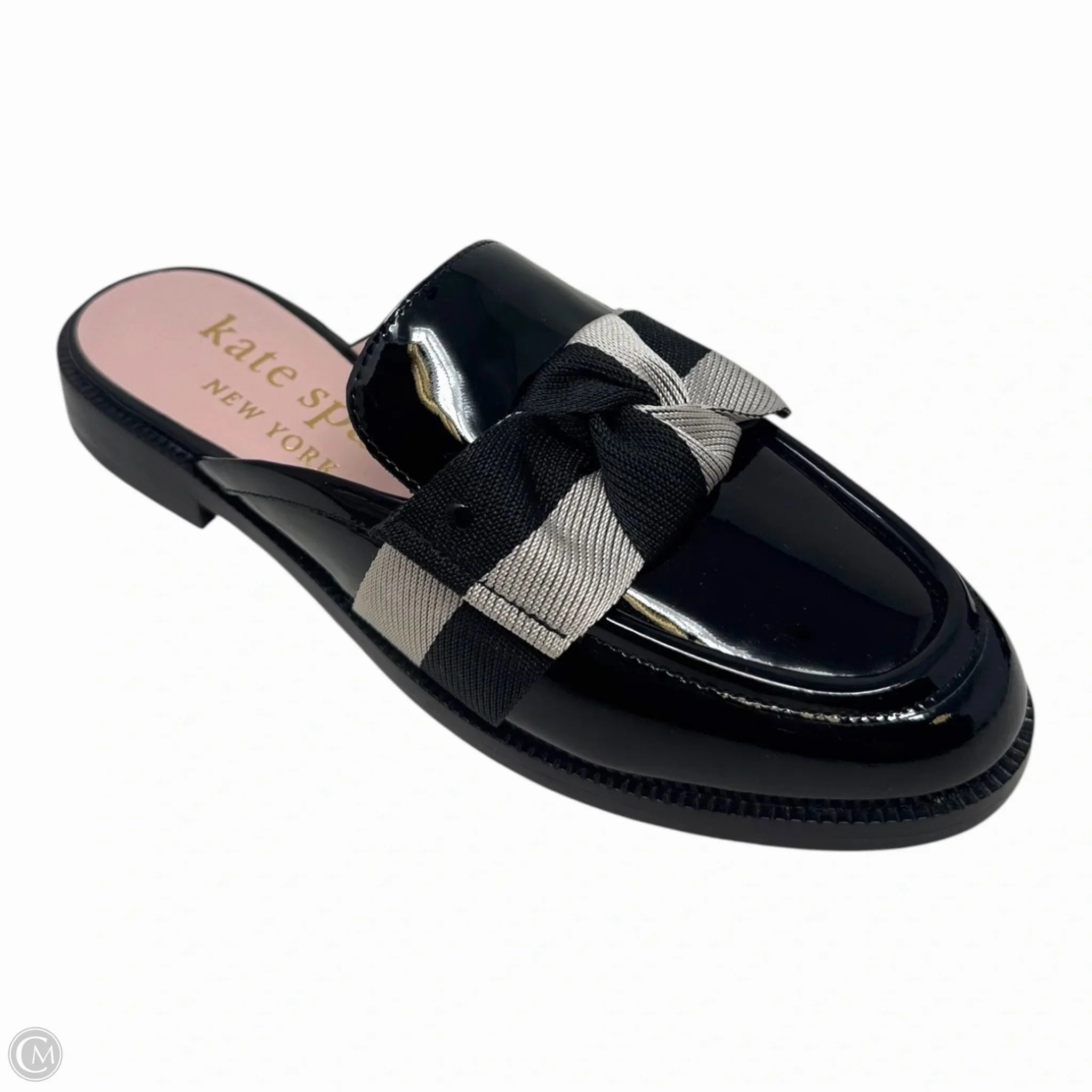 Palm Base Memory Foam Casual Wear Patent Mules Shoes Designer By Kate Spade In Black & White, Size: 7