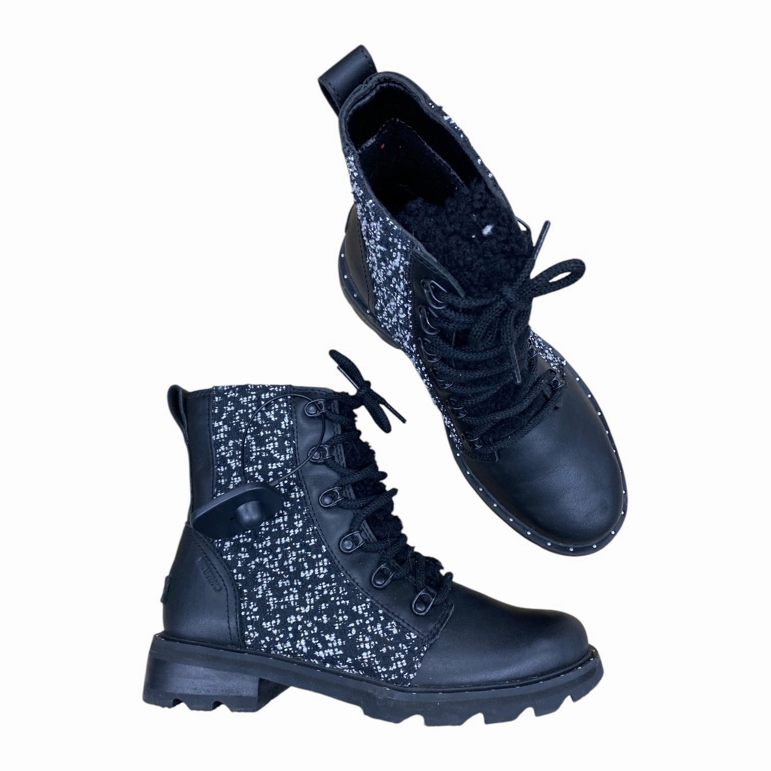 Wide Base Stretchable Upper Boots Designer By Sorel In Black & White, Size: 8