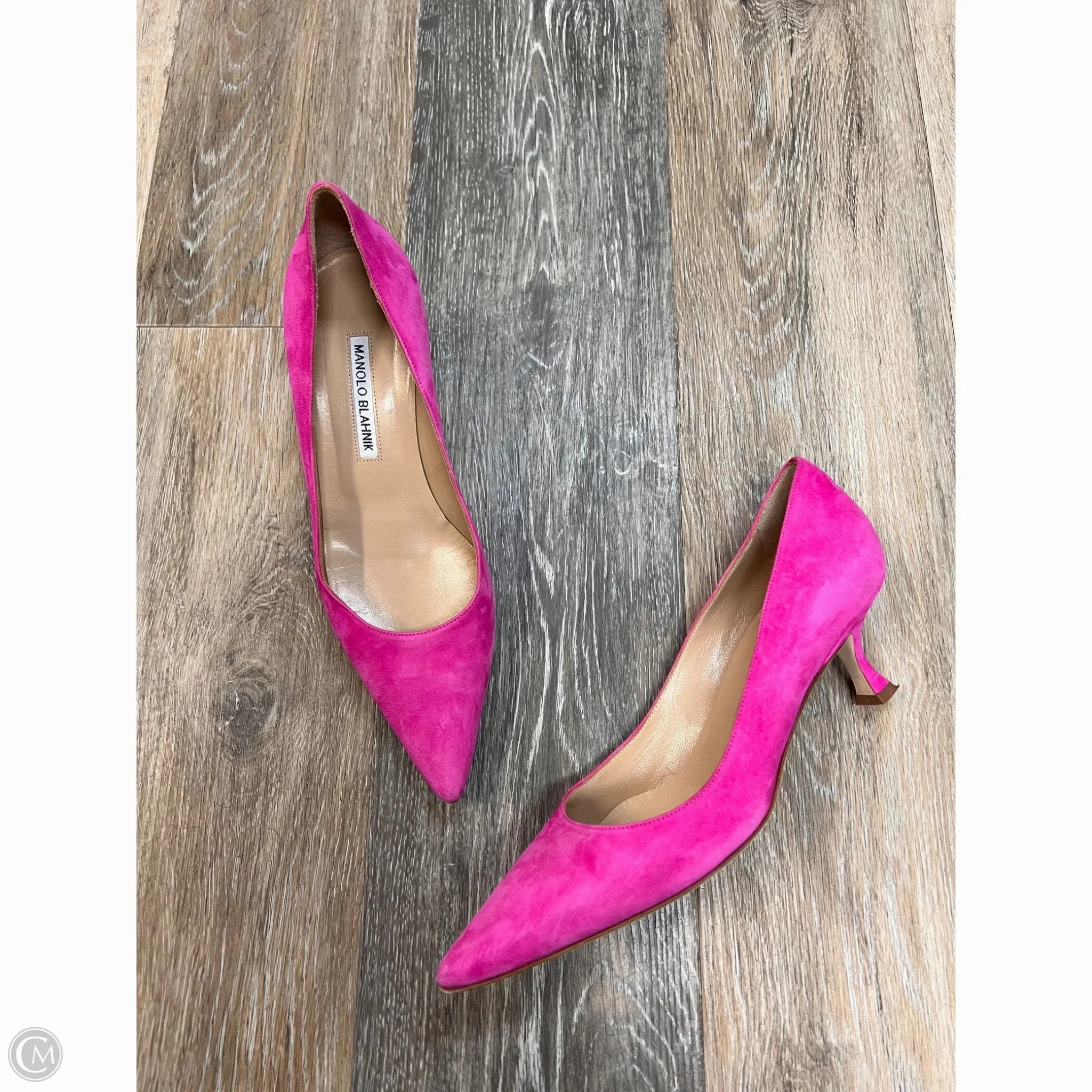 Shoes Luxury Designer By Manolo Blahnik In Pink, Size: 8/38 Handcrafted Detailing