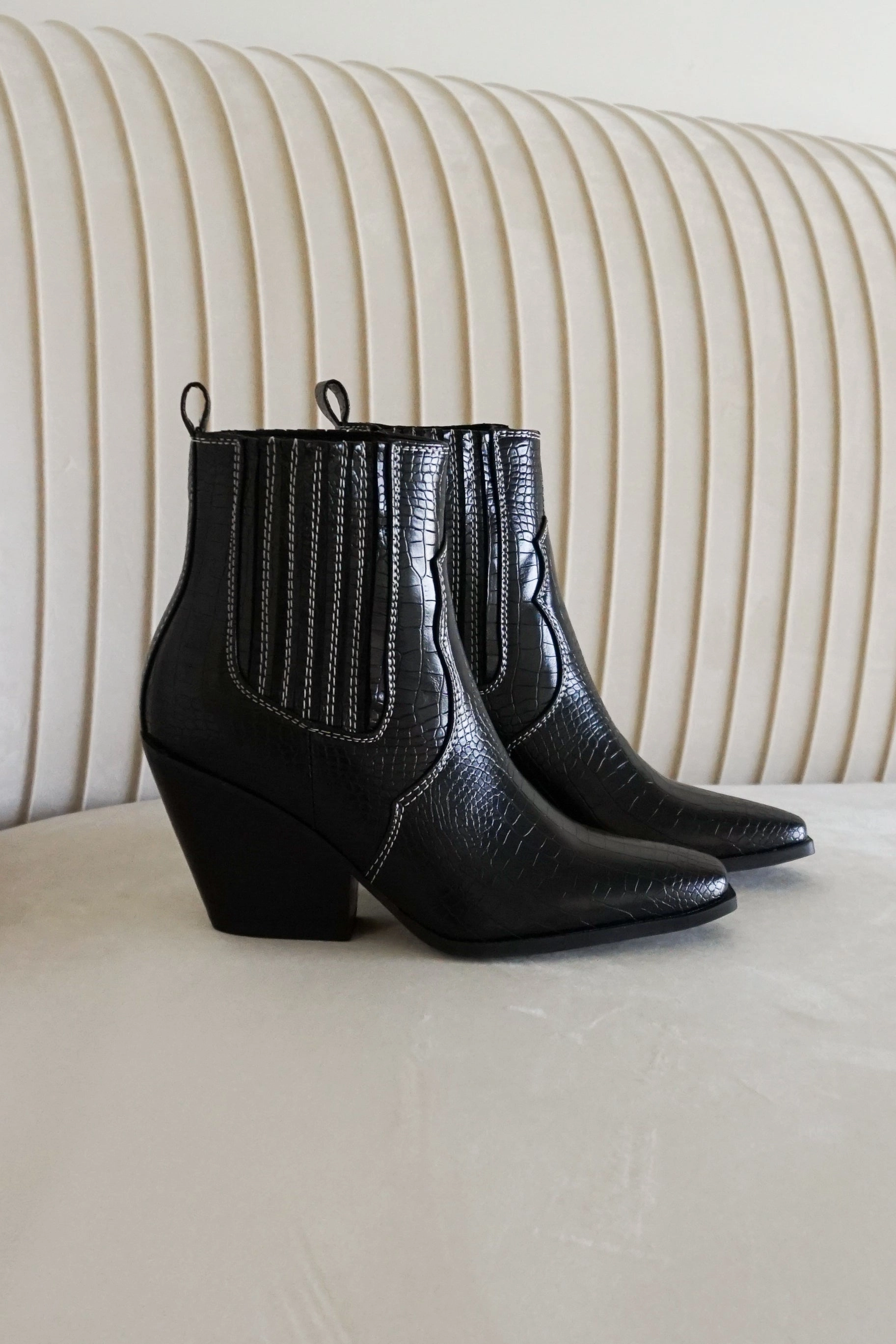 Camille Western Mid Ankle Boot in Black Tear Resistant Upper Breathable Active Nomad