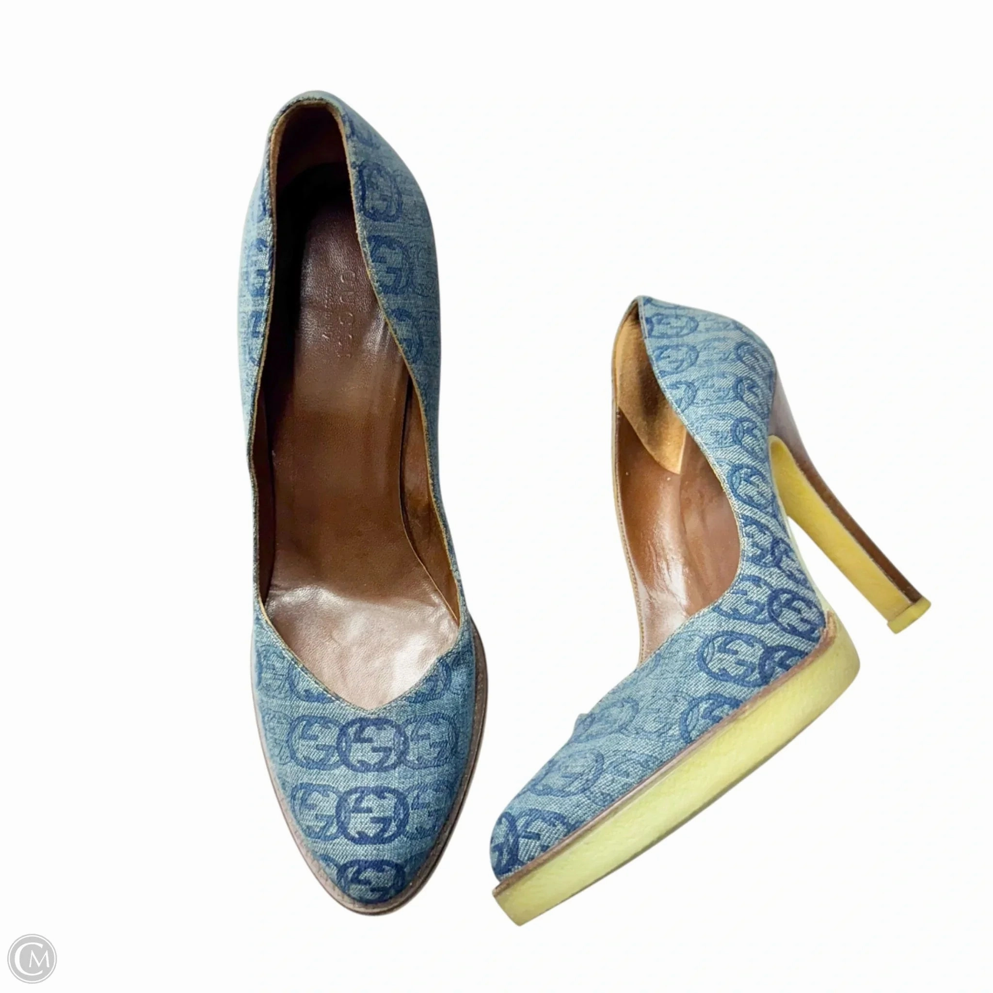 Shoes Luxury Designer By Gucci In Blue Denim, Size: 8.5 Joy Mood