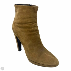 Platform Suede Ankle Booties Luxury Designer By Prada In Tan, Size: US 8.5/EU 38.5 Ultra Light Airport Travel Freeze Grip