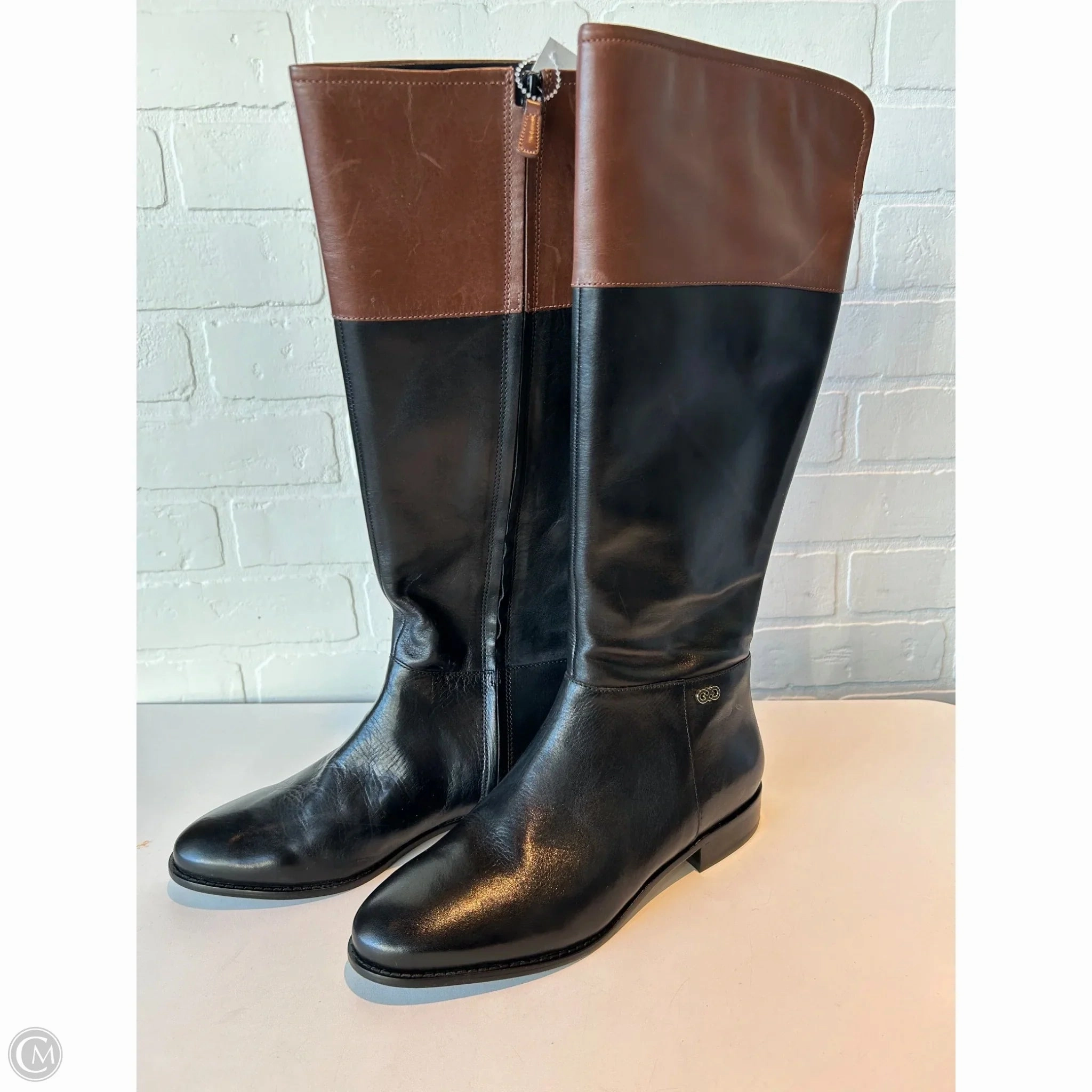 Comfort Lining Urban Commute Metallic Accent Boots Knee Flats By Cole-haan In Black & Brown, Size: 9