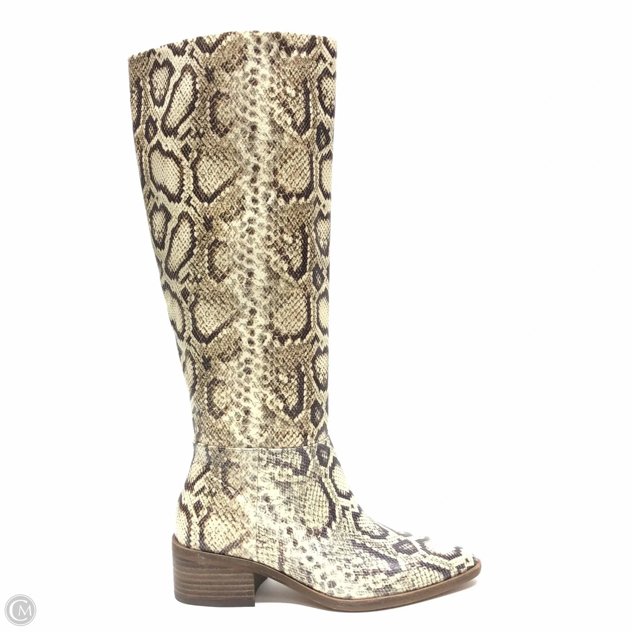 Boots Knee Heels By Vince Camuto In Snakeskin Print, Size: 5.5 Stable Structure Durable Welted Construction
