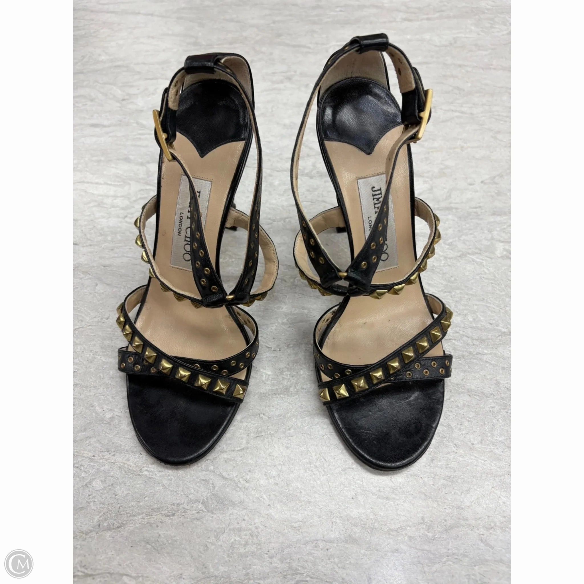 Party Mood Sandals Luxury Designer By Jimmy Choo In Black & Gold, Size: 6