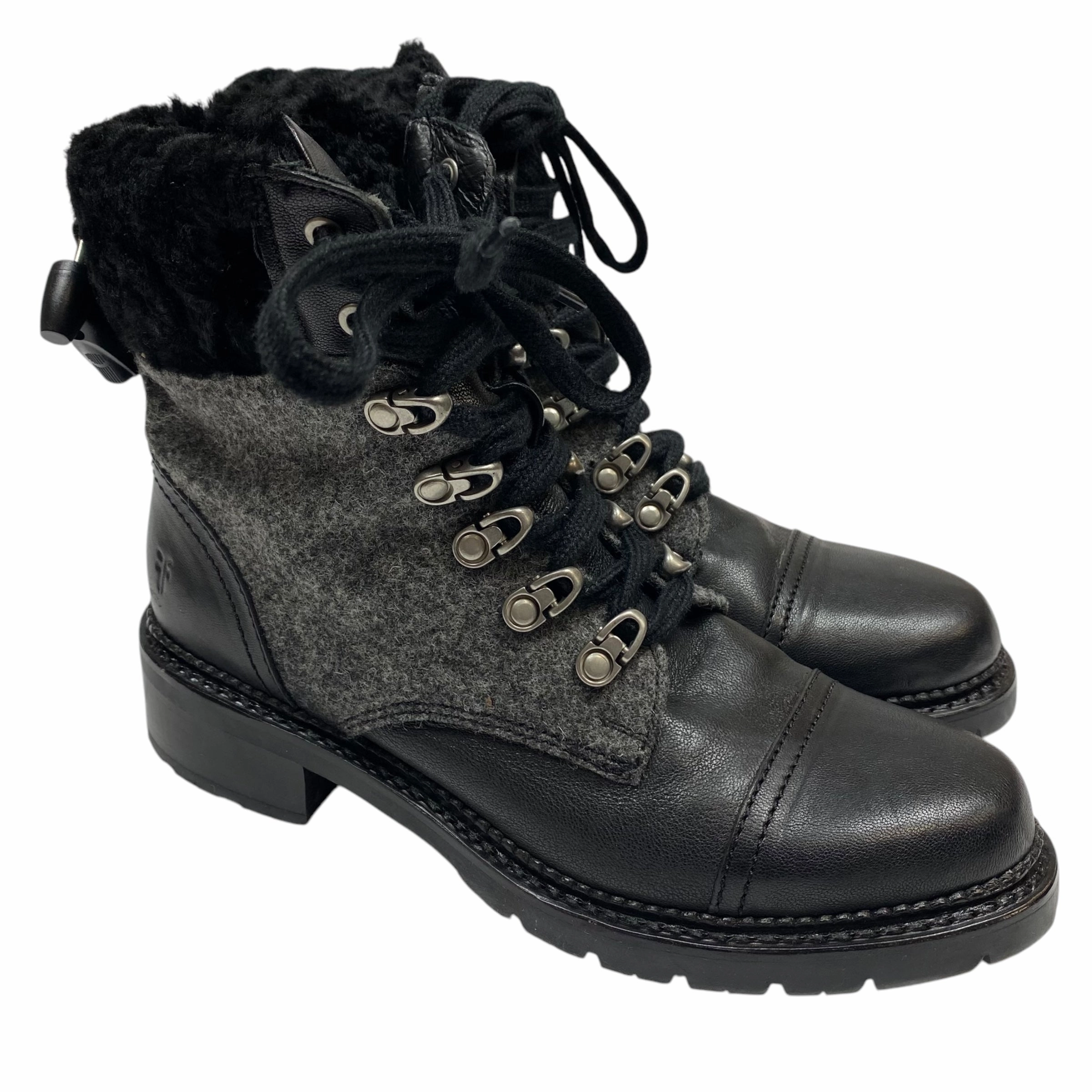 Fitness Vibe Sweat Resistant Standing Workers Boots Designer By Frye In Black & Grey, Size: 8