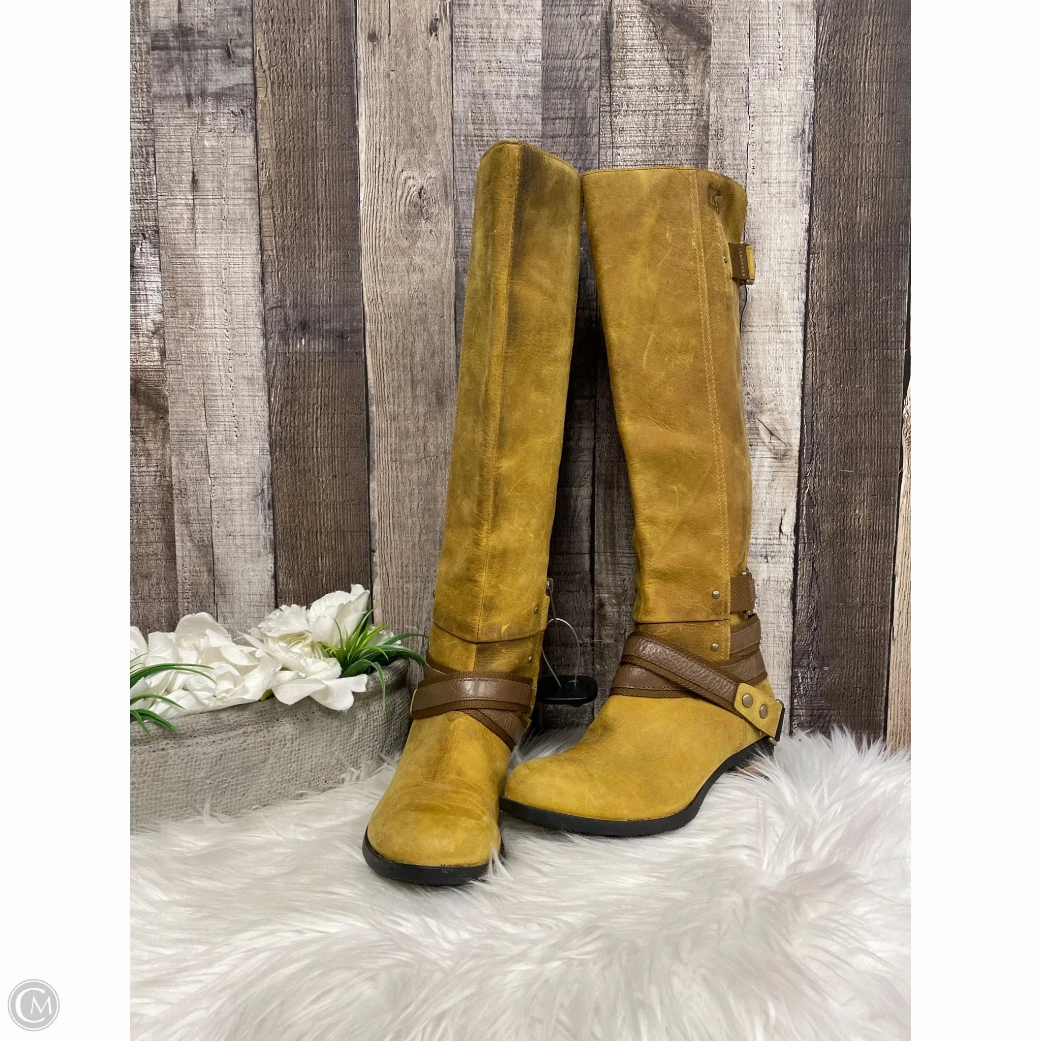 Sleek Function Boots Knee Flats By Sorel In Yellow, Size: 7