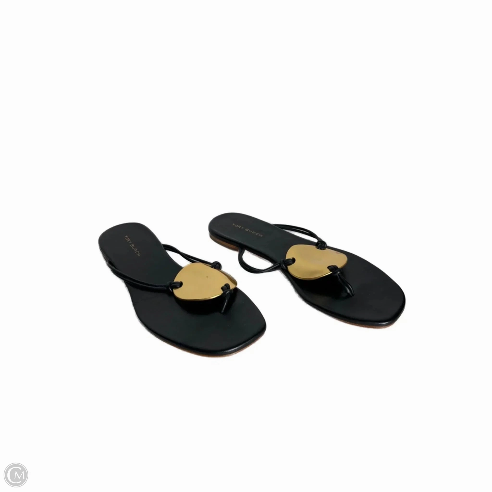 Sandals Designer By Tory Burch In Black & Gold, Size: 5 Non Binding Collar Padding