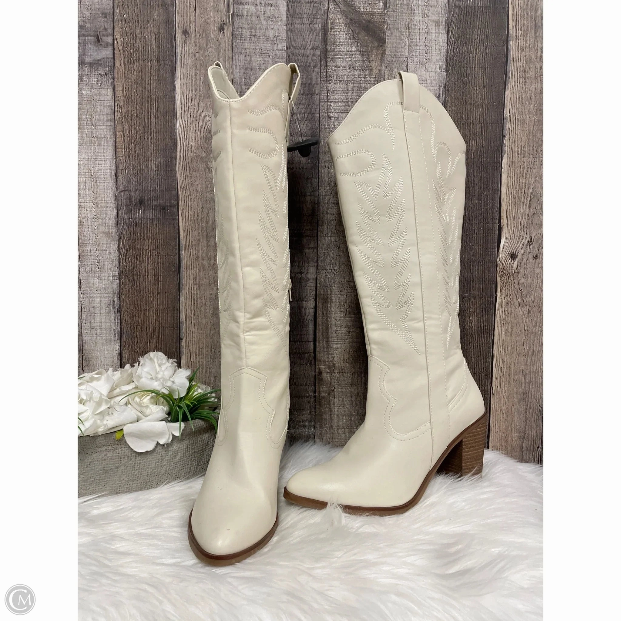 portable Responsive Midsole Boots Knee Heels By Mia In Beige, Size: 10