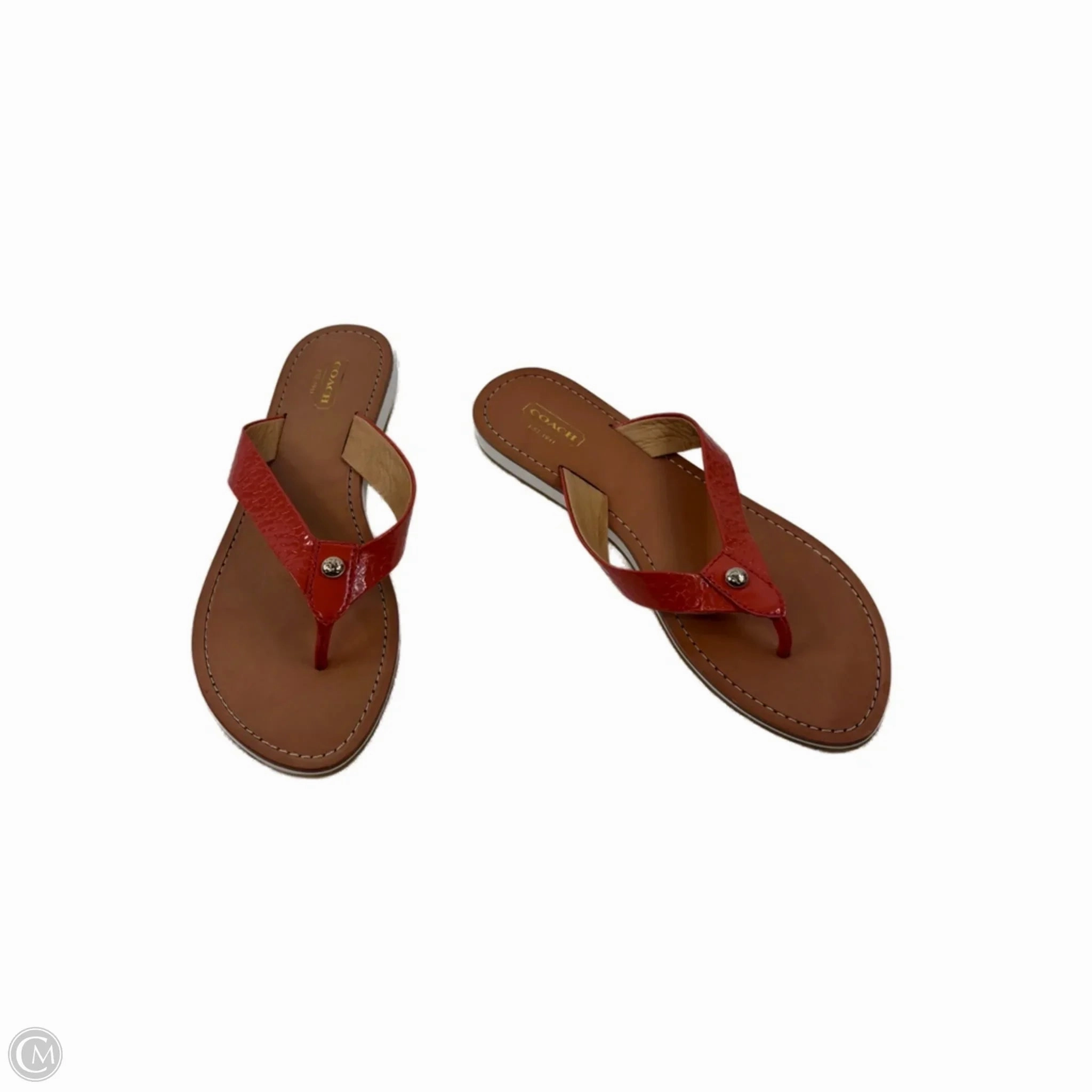 Sandals Designer By Coach In Orange, Size: 8.5 Anatomical Toe Shape synthetic leather