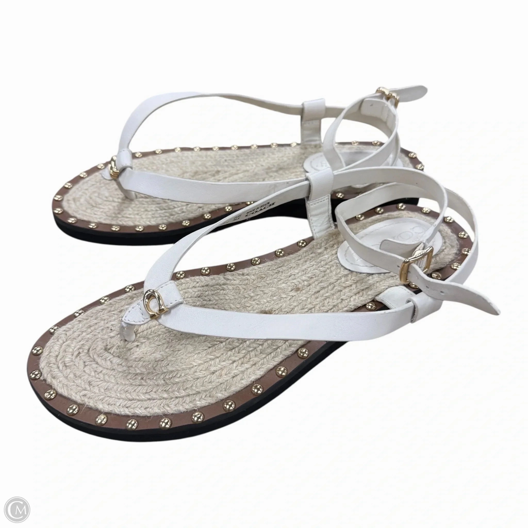Matte Edge Sandals Designer By Coach In Gold & White, Size: 8