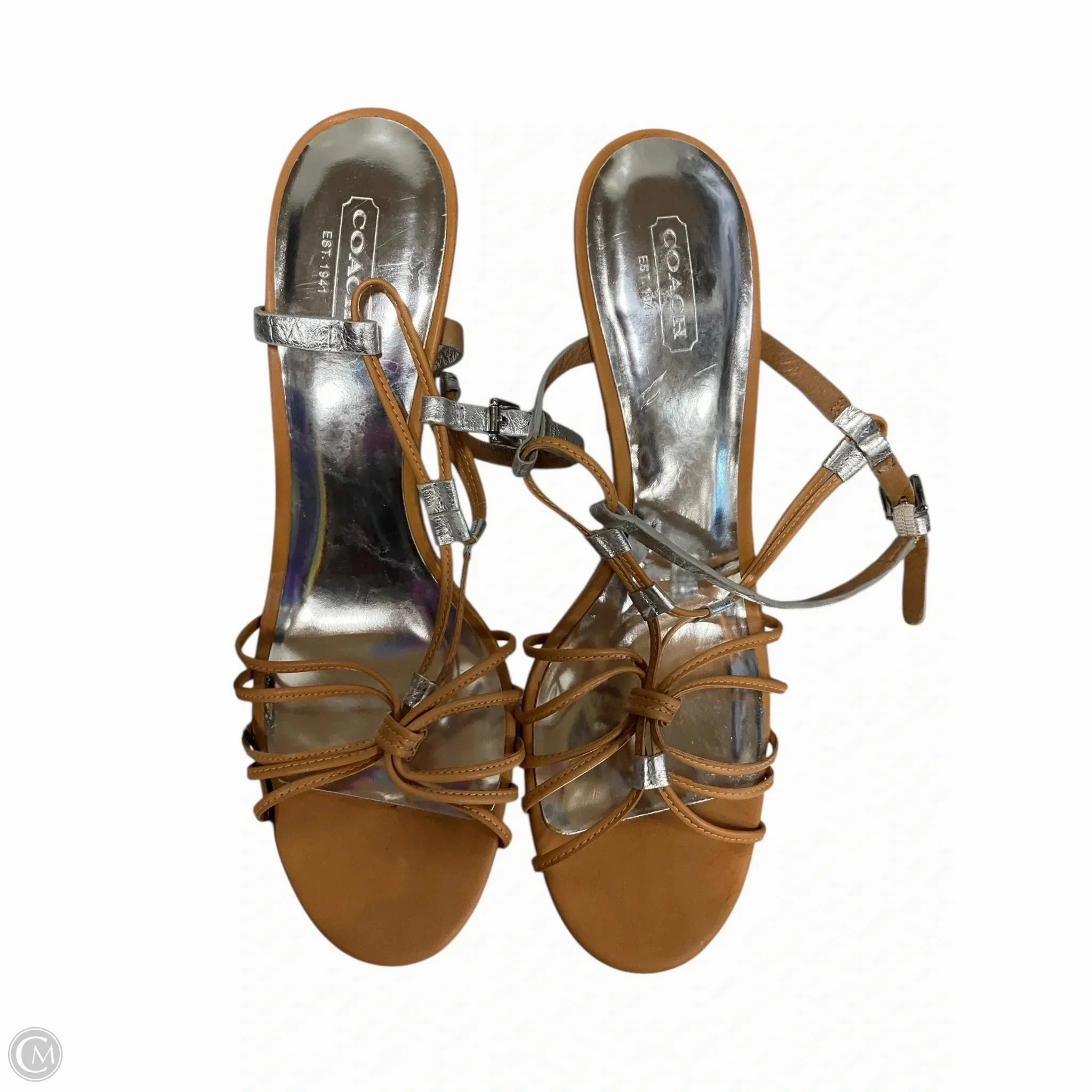 Pearl Shine Calm Tone Sandals Designer By Coach In Tan, Size: 9