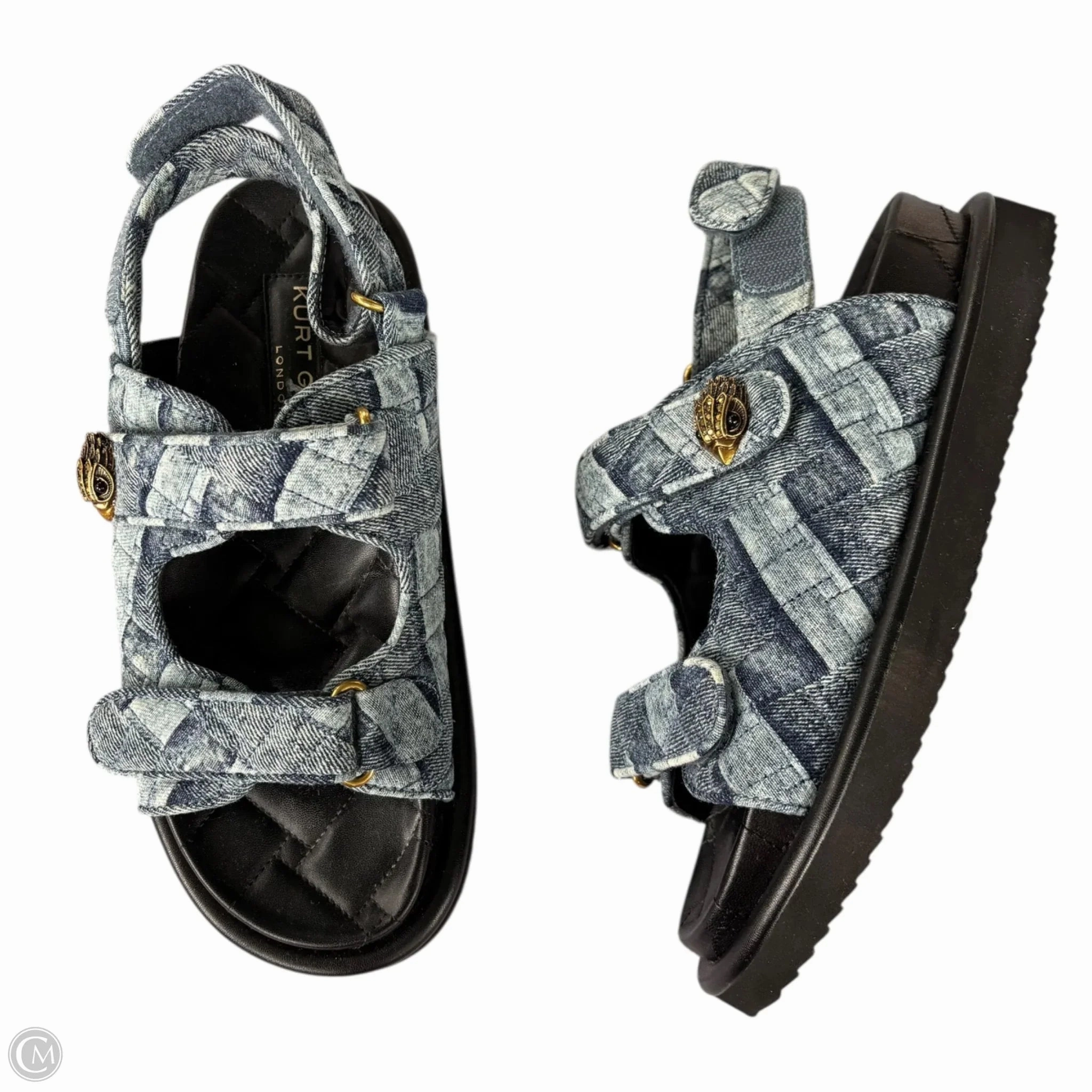 Torsional Stability Frame Sandals Designer By Kurt Geiger In Blue Denim, Size: 8
