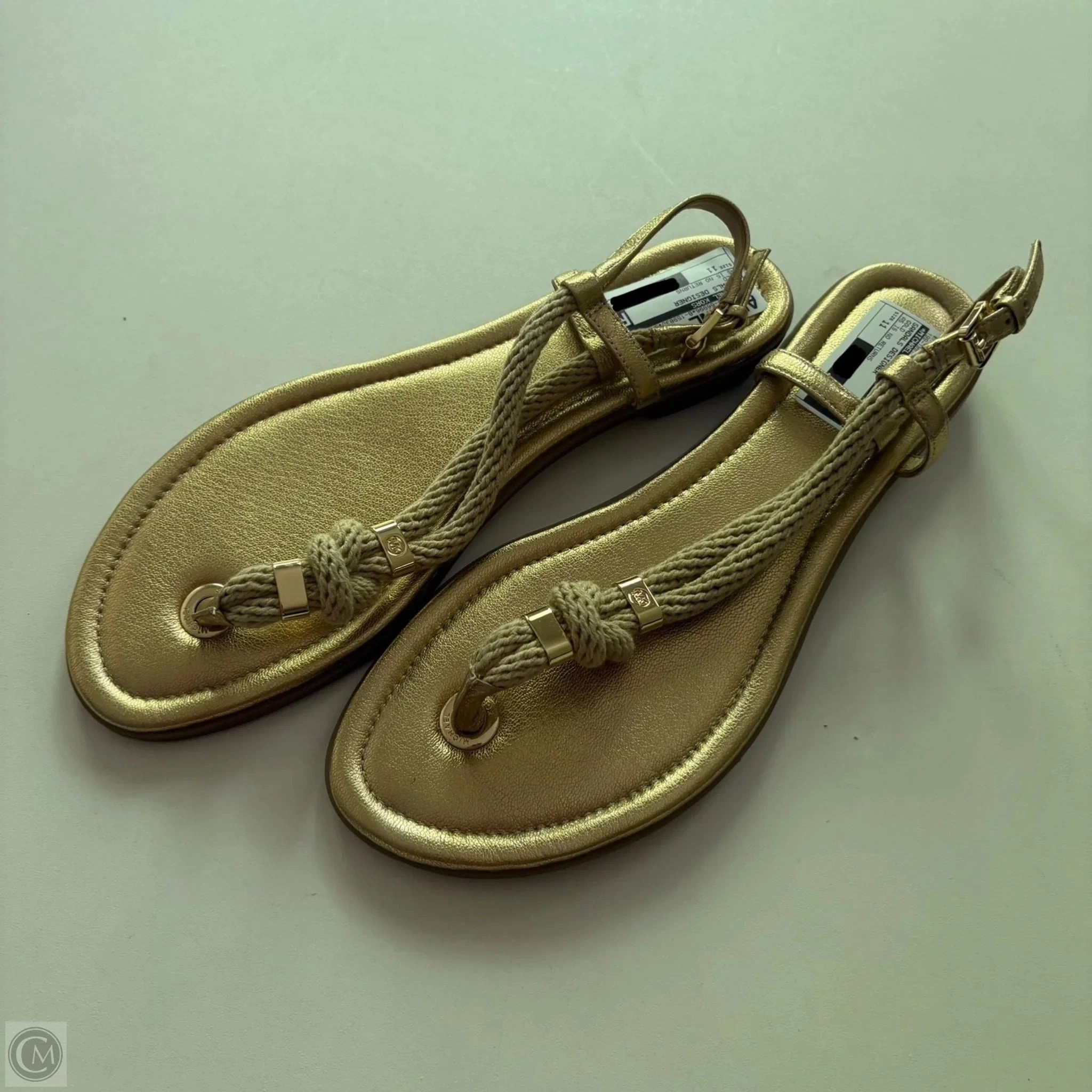 Anti Odor Gym Workout Feather Light Urban Stroll Sandals Designer By Michael Kors In Gold, Size: 11