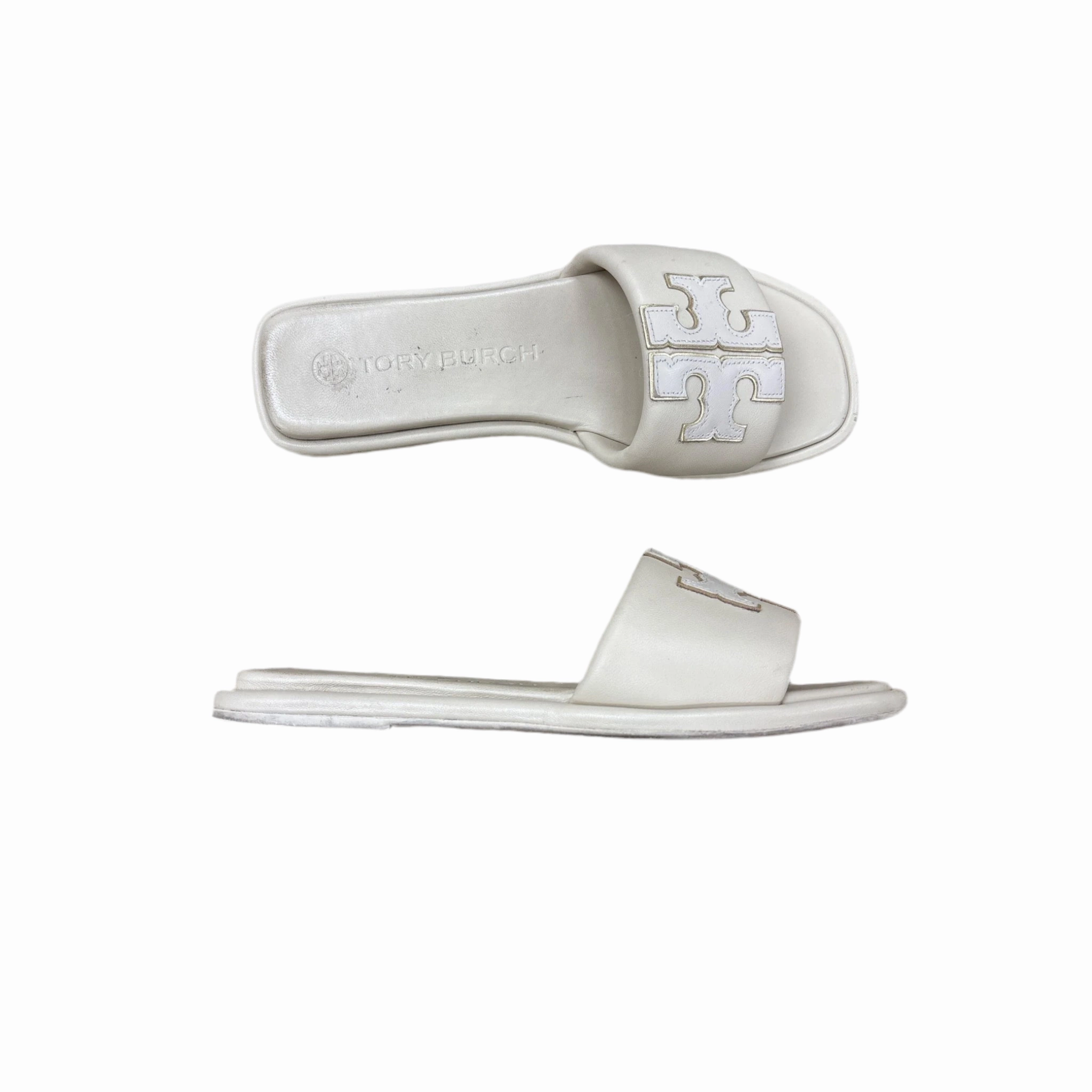 Sweat Resistant Comfort Seekers Ventilated Mesh Cold Weather Sandals Designer By Tory Burch In Beige, Size: 8.5