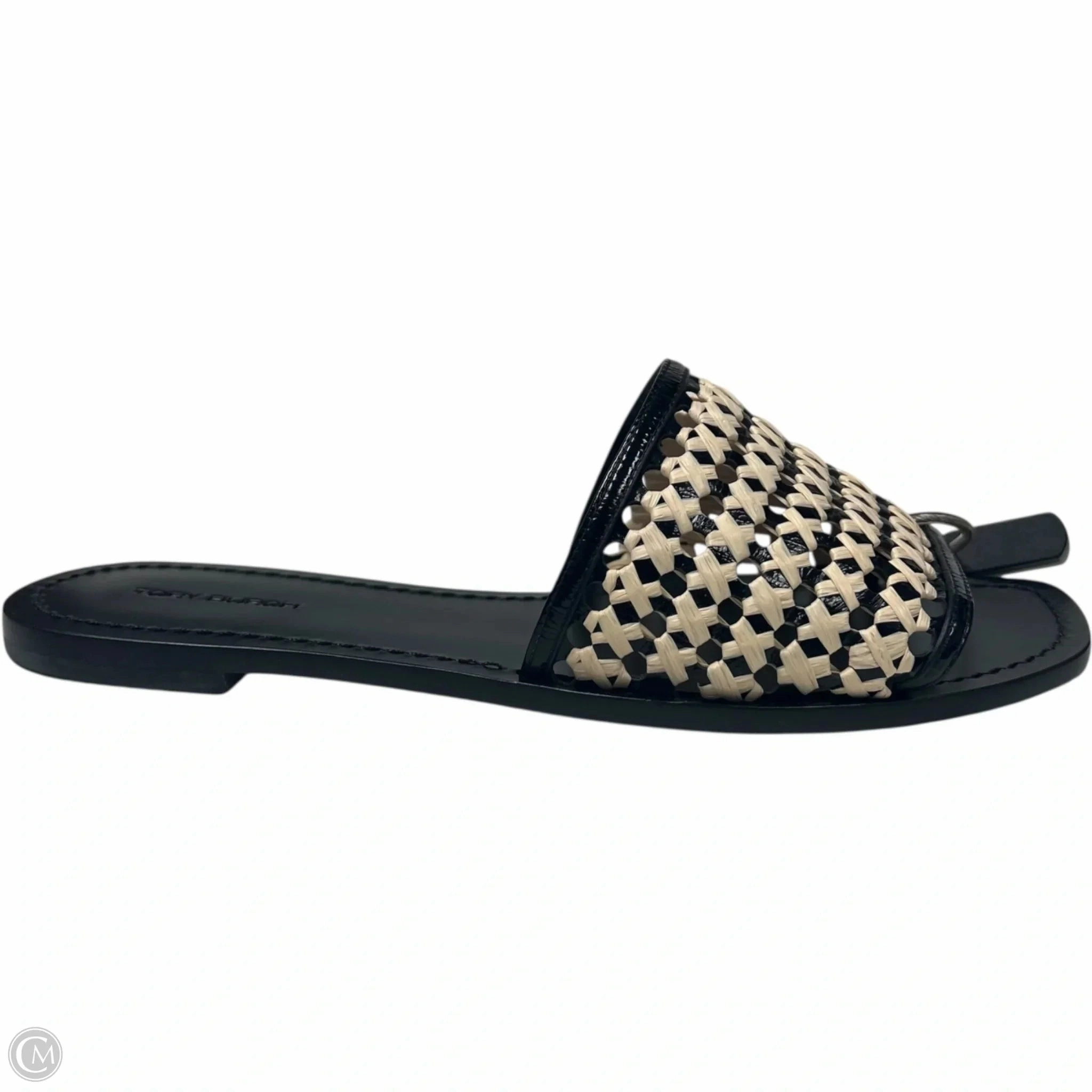 Sandals Designer By Tory Burch In Black & Cream, Size: 8.5 Elastic Sling Sustainable Leather