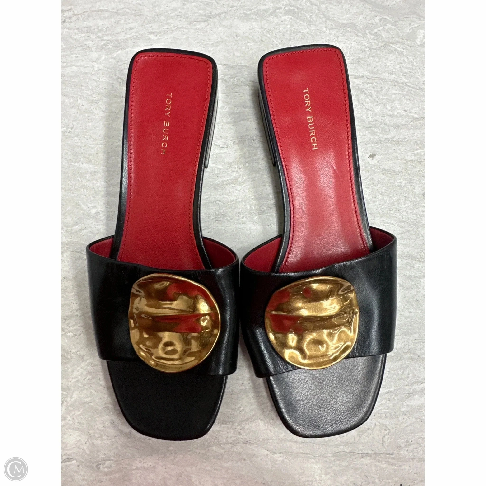 Functional Firm Lock Sandals Designer By Tory Burch In Black & Red, Size: 8