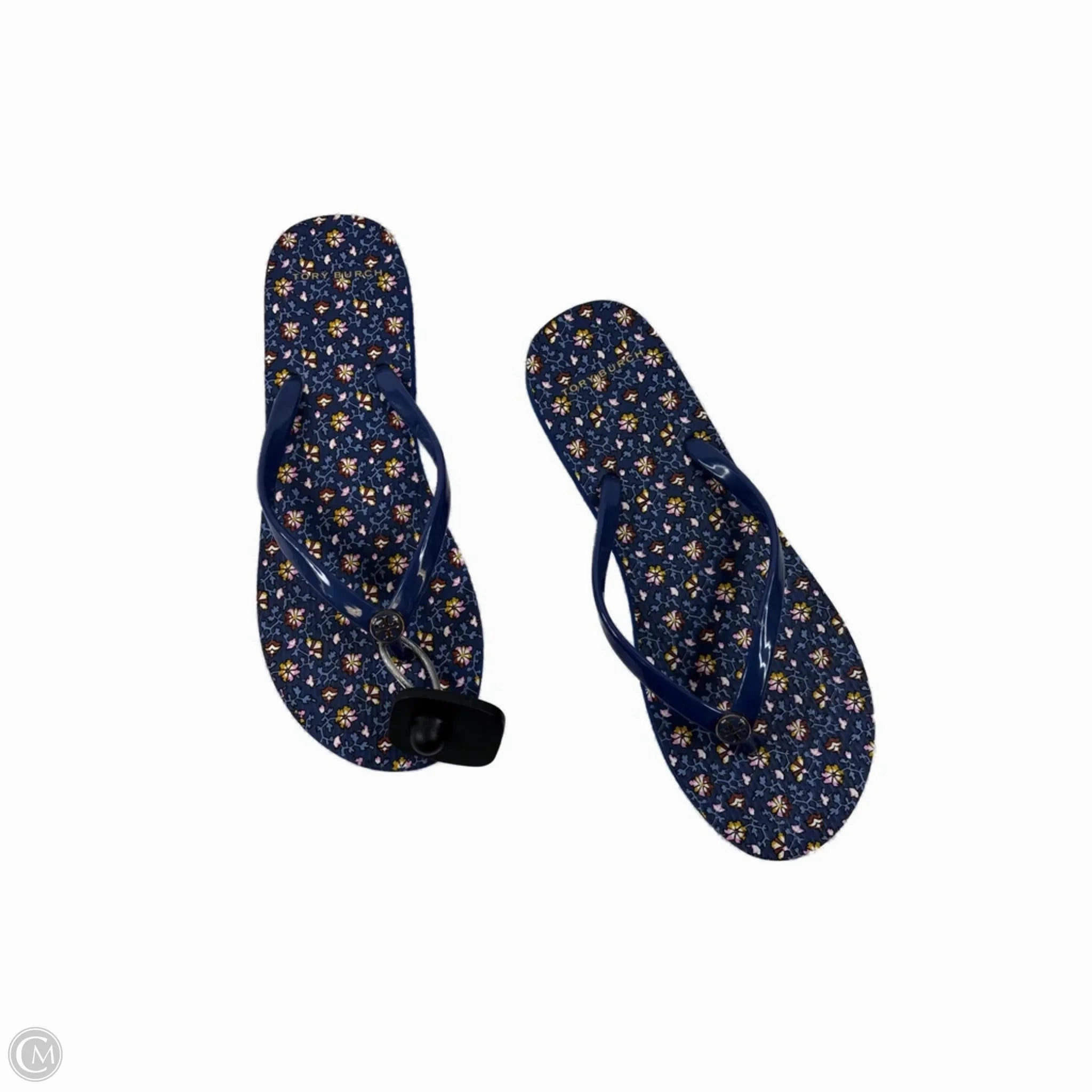 Sandals Designer By Tory Burch In Blue & Yellow, Size: 9 Soft Interior