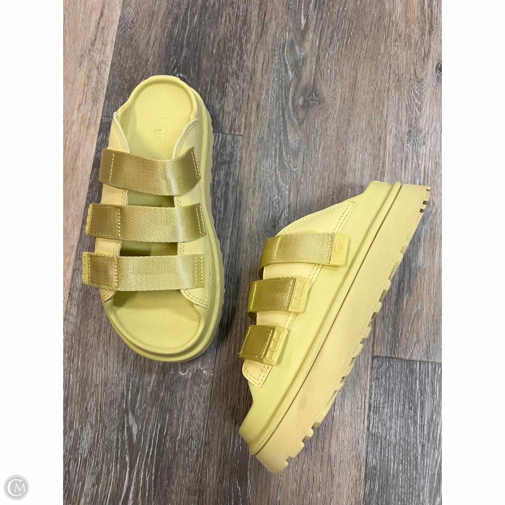 Heat Free Sole Soft Sandals Designer By Ugg In Green, Size: 7