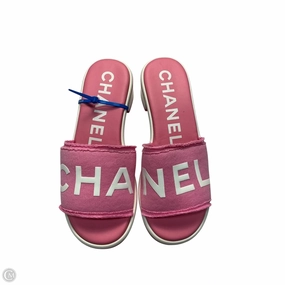 Comfort Wedge Star Walk Sandals Luxury Designer By Chanel In Pink, Size: 7