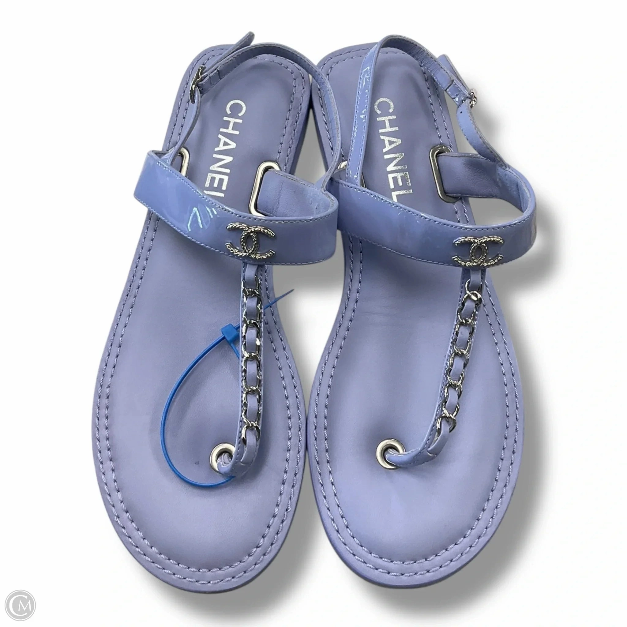 Ergonomic Footbed Sandals Luxury Designer By Chanel In Purple, Size: 8