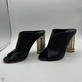 Ventilated Mesh Cold Weather Dad Pick Sandals Luxury Designer By Ferragamo In Black & Gold, Size: 7