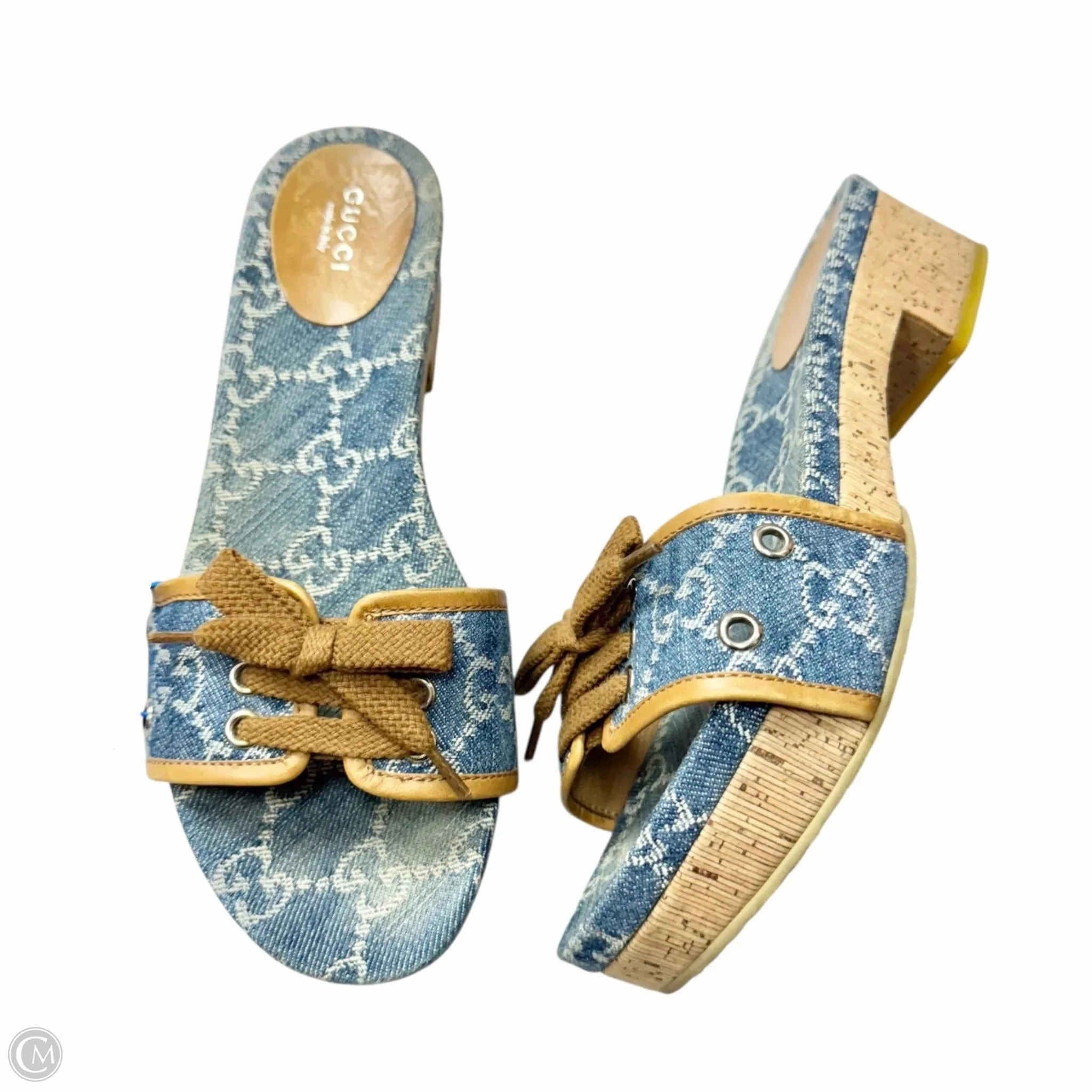 Dual Density Foam Layers Arch Care Sandals Luxury Designer By Gucci In Blue Denim, Size: 7.5