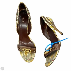 Sandals Luxury Designer By Gucci In Brown & Cream, Size: 9 City Pace