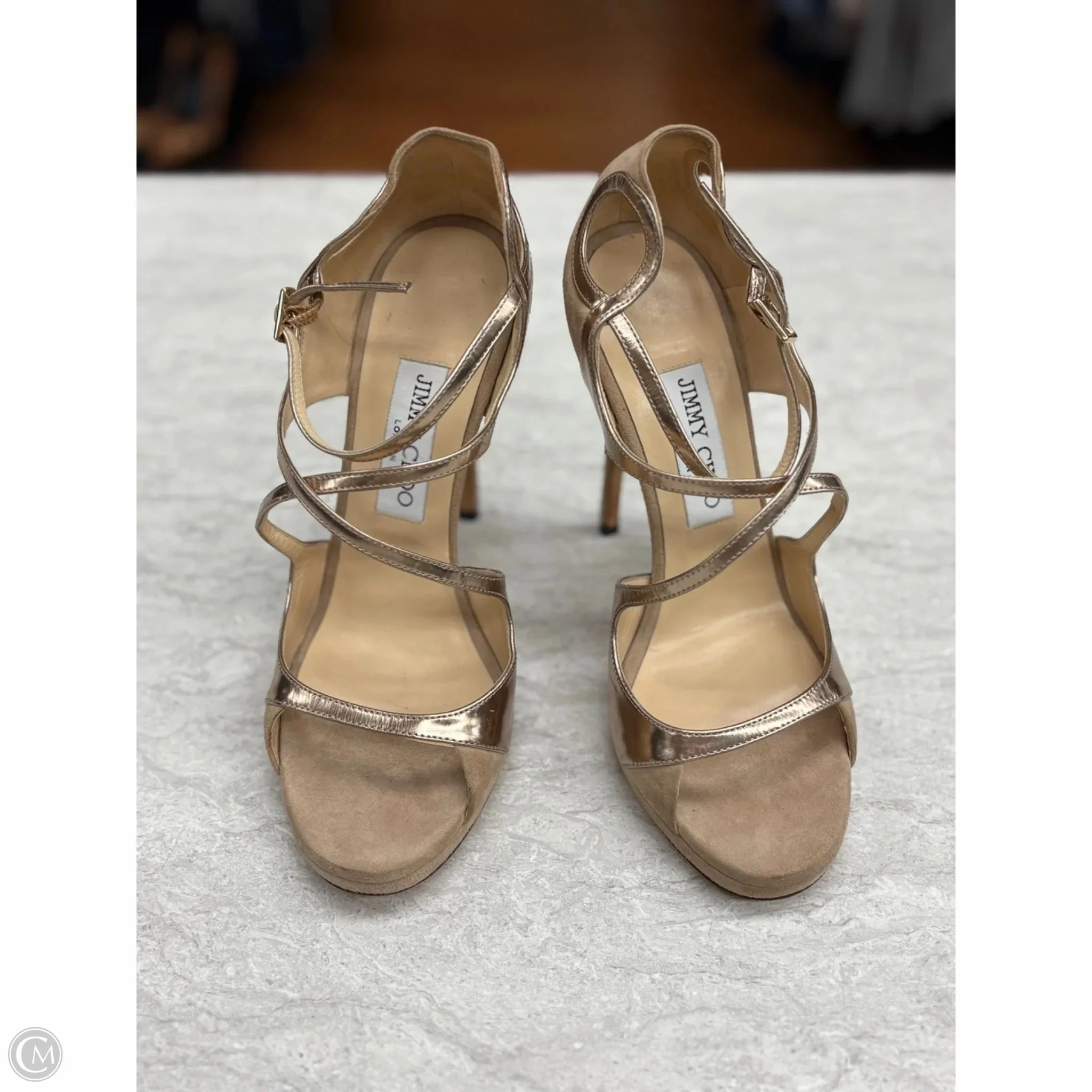 Green Core Sandals Luxury Designer By Jimmy Choo In Tan, Size: 8