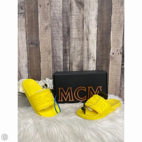 Moisture Management Technology Flexible Fit Frequent Travelers Sandals Luxury Designer By Mcm In Yellow, Size: 8
