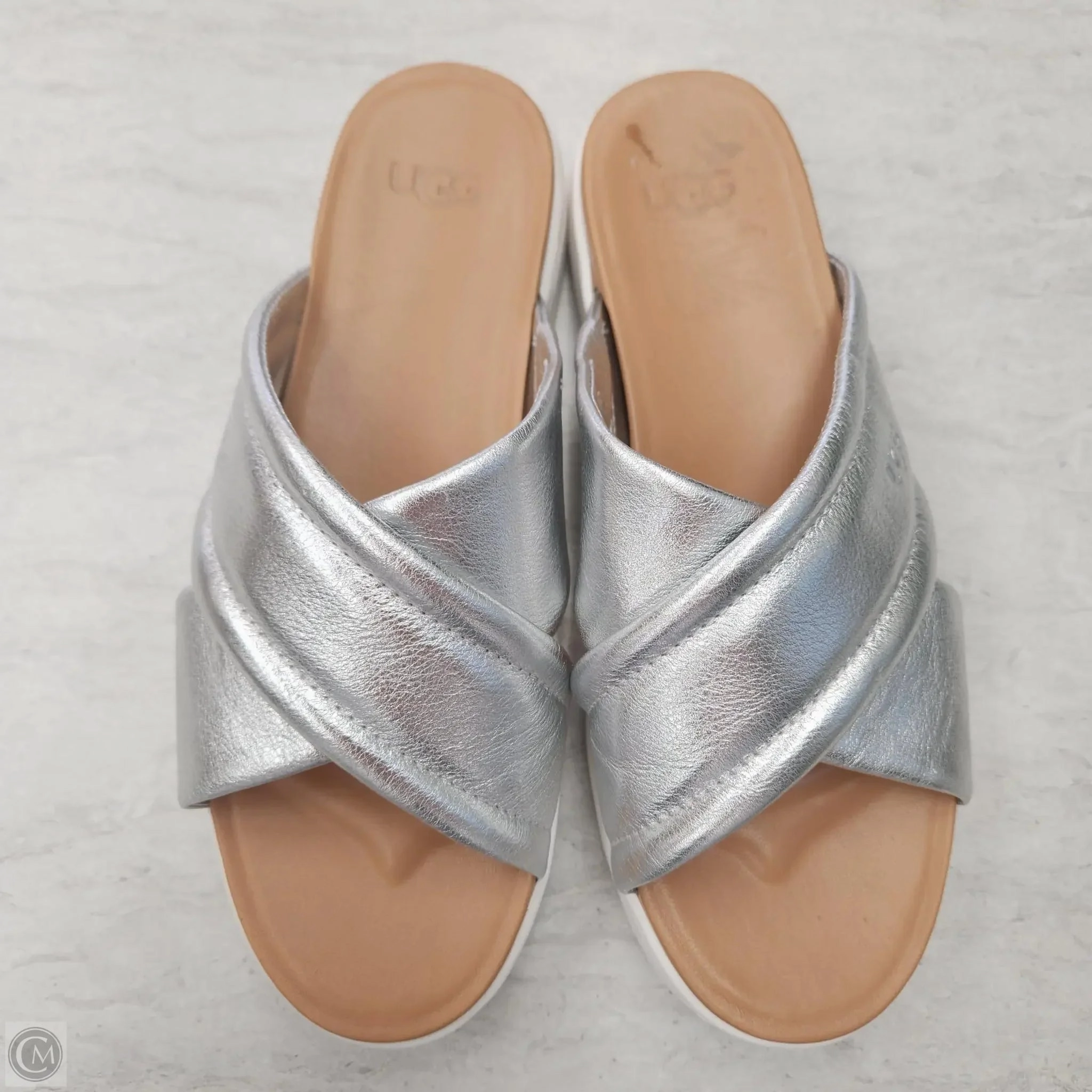 Anti Fatigue Footbed Sandals Designer By Ugg In Silver, Size: 8