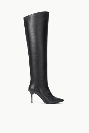 SEBASTIAN OVER THE KNEE BOOT | BLACK Pond Walk Satin Glow