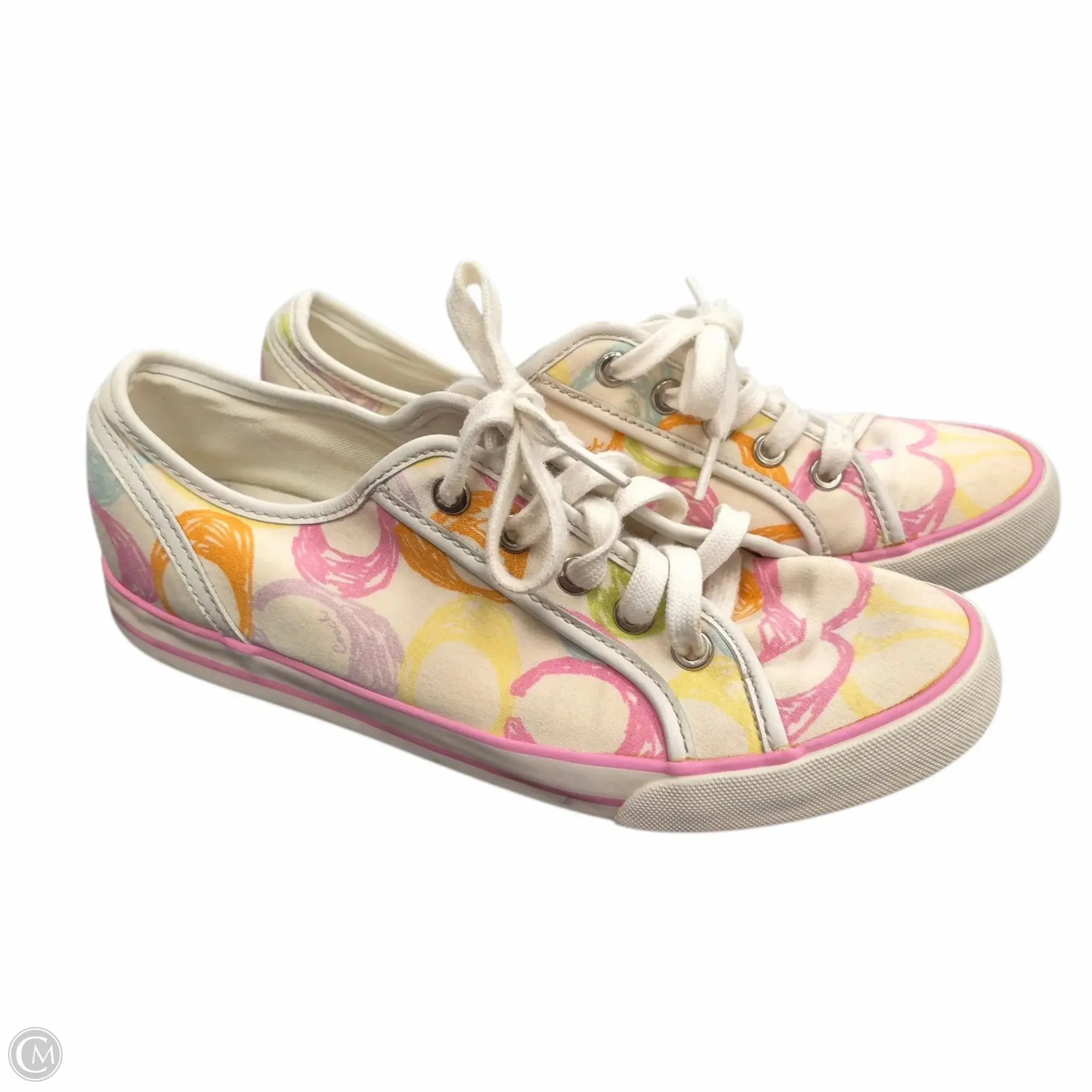Abrasion Resistant Material Planet Mood Shoes Designer By Coach In Pink & Yellow, Size: 8