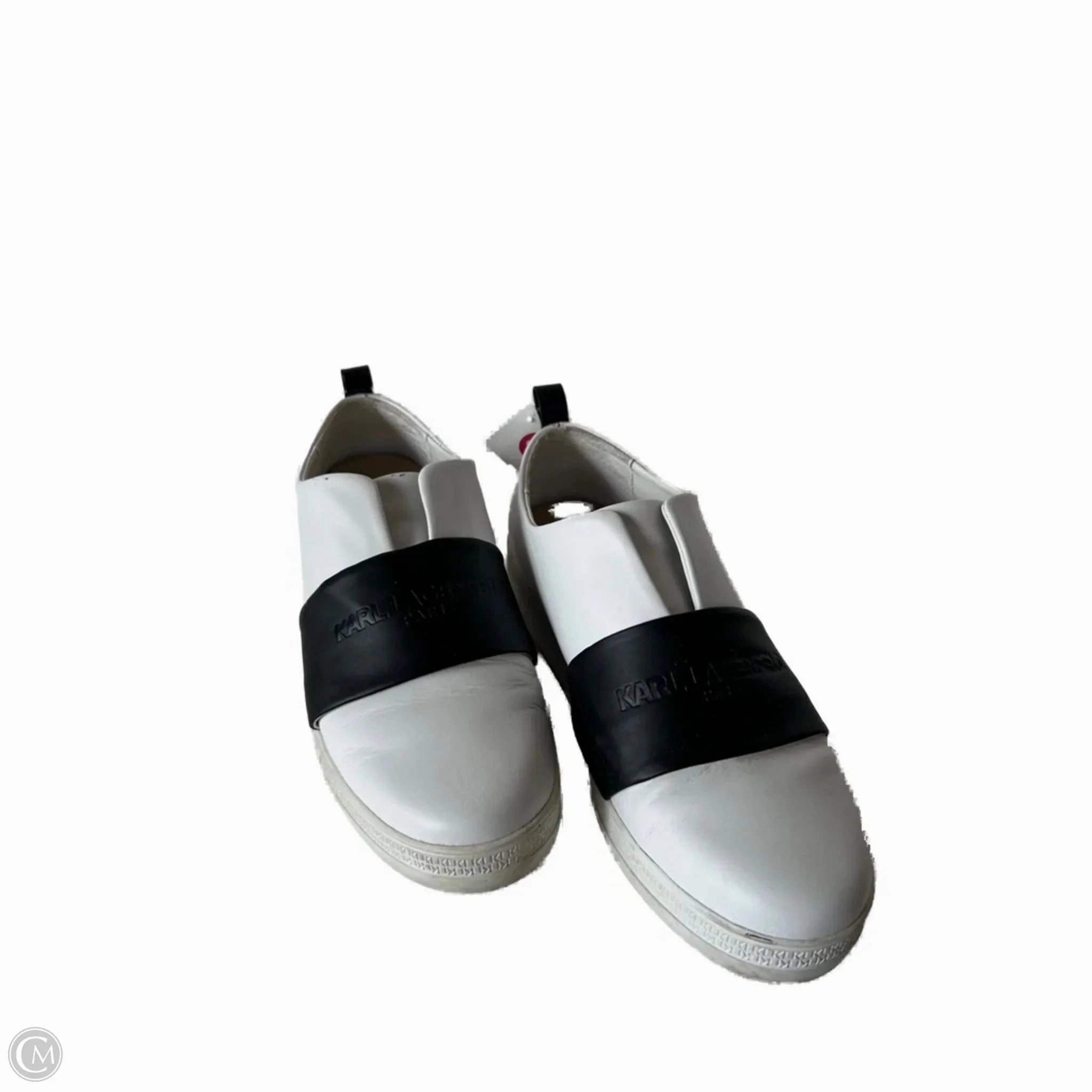Waterproof Traction Leg Long Shoes Designer By Karl Lagerfeld In Black & White, Size: 9.5