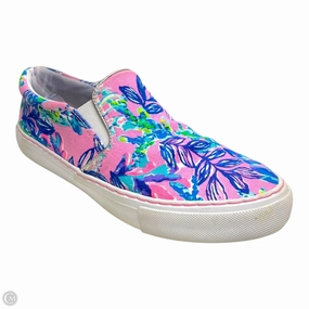 Early Jog Lightweight Form Rainy Day Shoes Designer By Lilly Pulitzer In Blue & Pink, Size: 6
